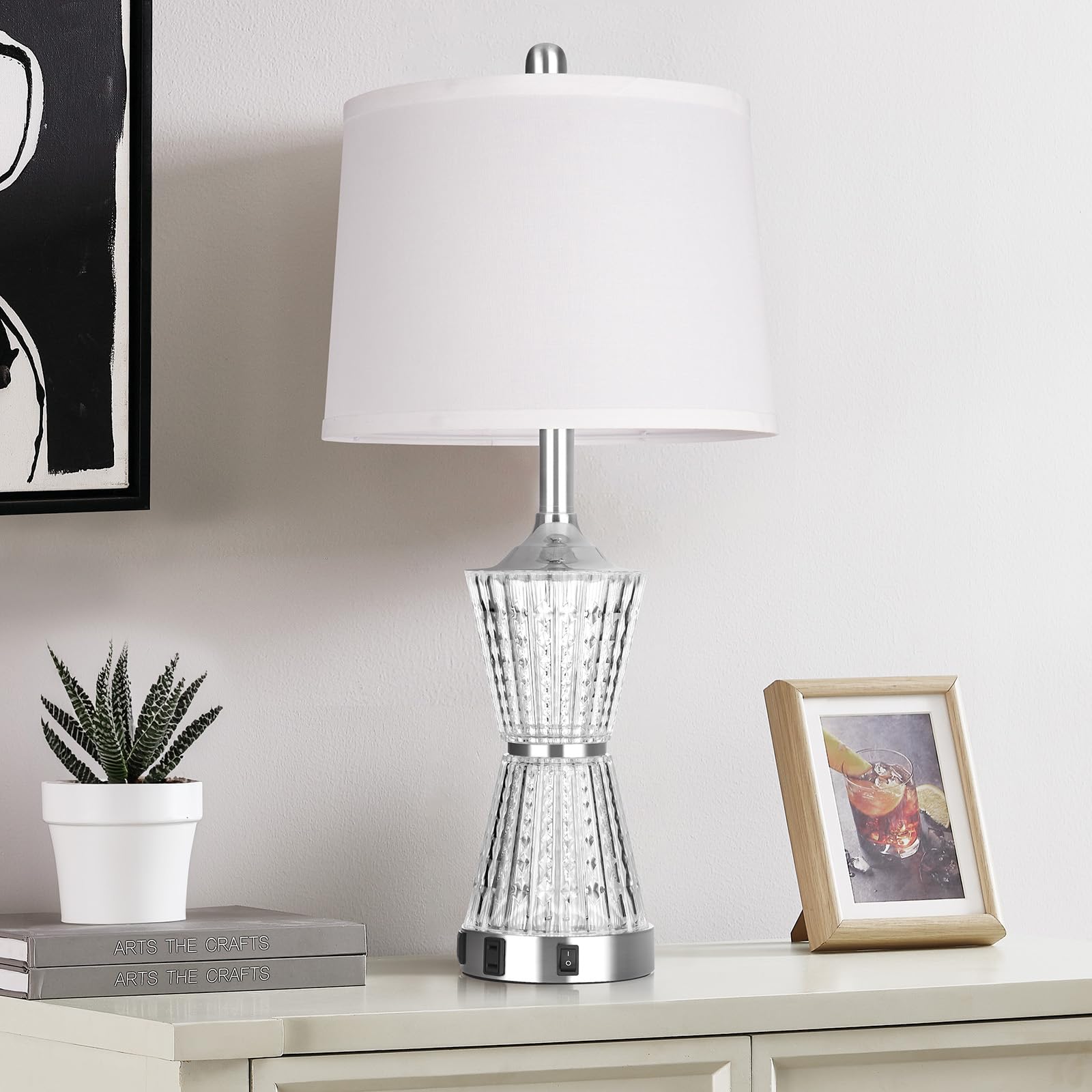 Modern LED Table Lamps Set of 2 with USB Charging Ports & AC Outlet - White Shade Nightstand Lamps for Bedroom, Living Room, Office - Includes Energy Efficient Bulbs (Perfect for Reading, Charging Devices & Ambient Lighting)