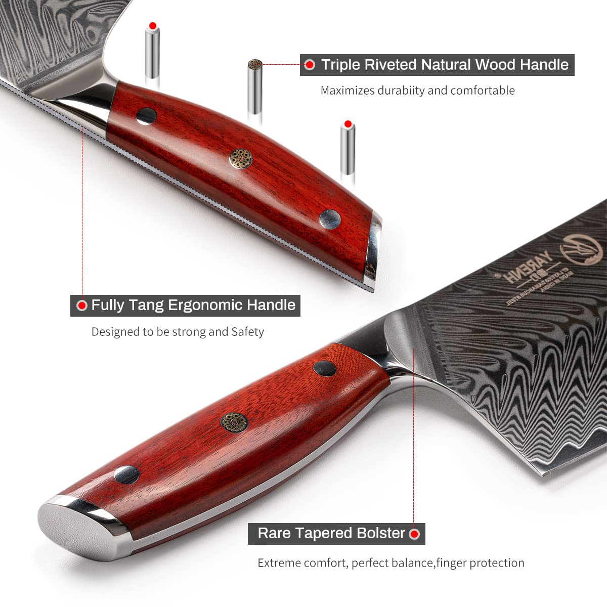 YARENH 7 Inch Damascus Chinese Cleaver Knife - 67 Layer High Carbon Stainless Steel Chef Knife, Ultra Sharp & Rust Resistant with African Sandalwood Handle (Gift Box Included) - Perfect for Slicing, Dicing & Chopping Vegetables, Meat & Herbs