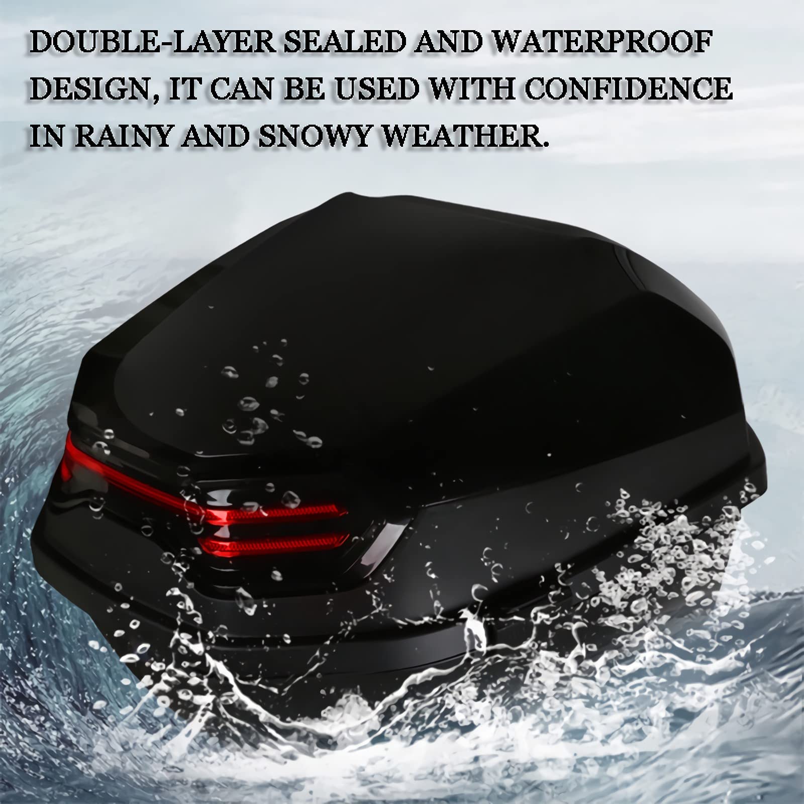 Universal Waterproof Motorcycle Trunk Top Box with LED Lights & Lock - 11x15x15 Inch Scooter Tail Storage Box for Moped, Backrest Support - Perfect for Commuting, Travel & Daily Storage