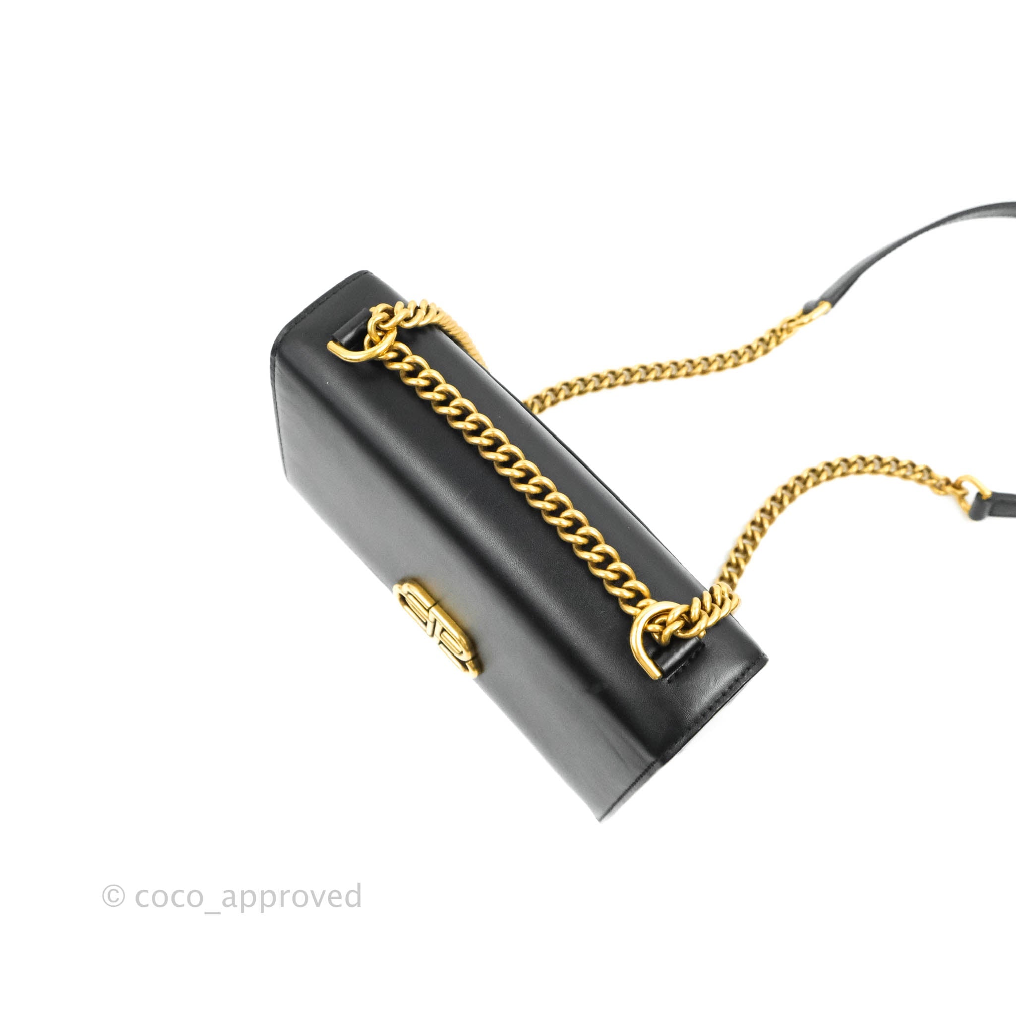 Balenciaga Small Sharp Chain Shoulder Bag - Black Box Calfskin Leather Crossbody Purse for Women | Perfect for Night Out, Party & Daily Use