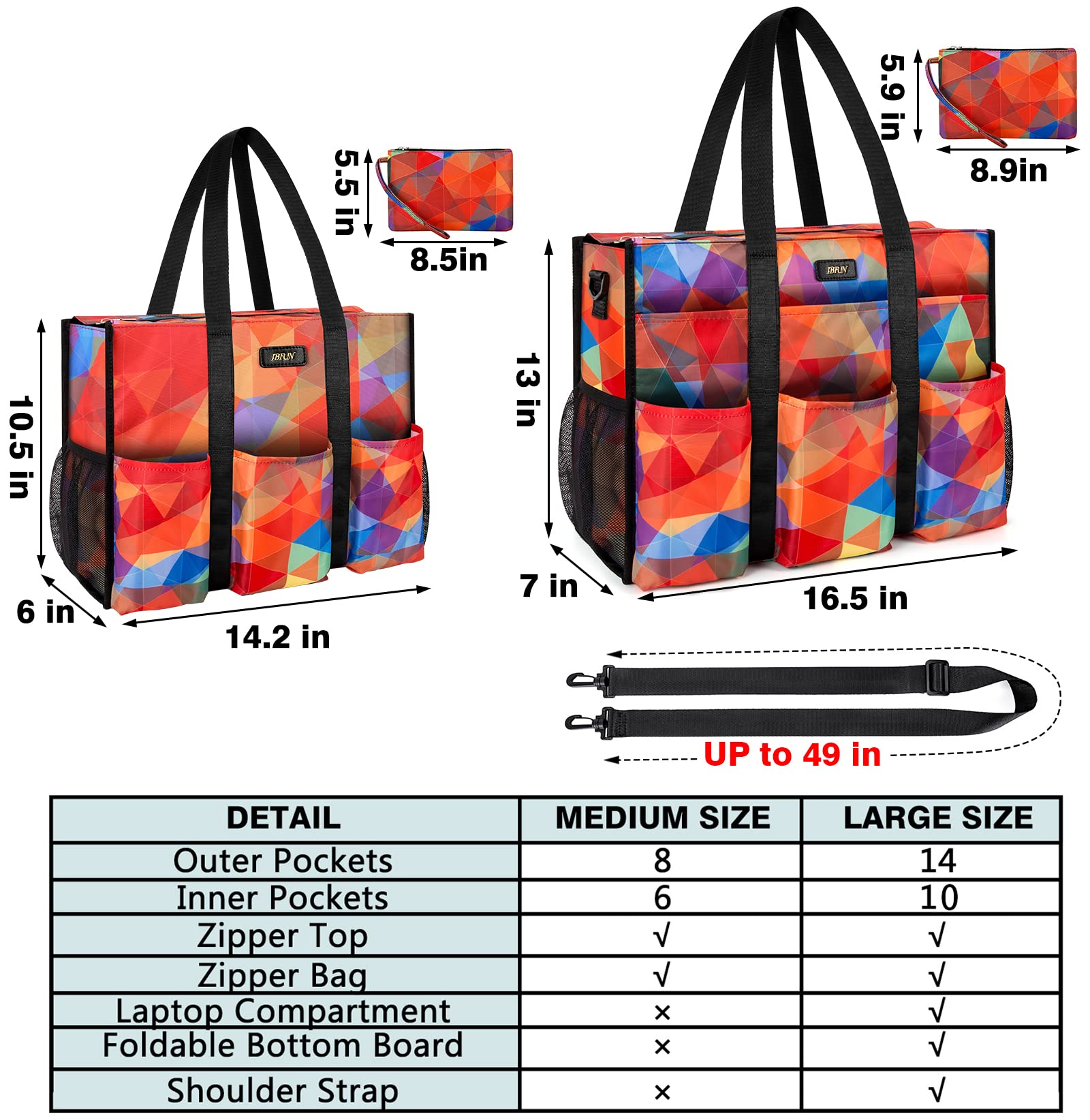 IBFUN 14/24 Pocket Teacher Tote Bag - Durable Work Bag for Women Professionals & School Use