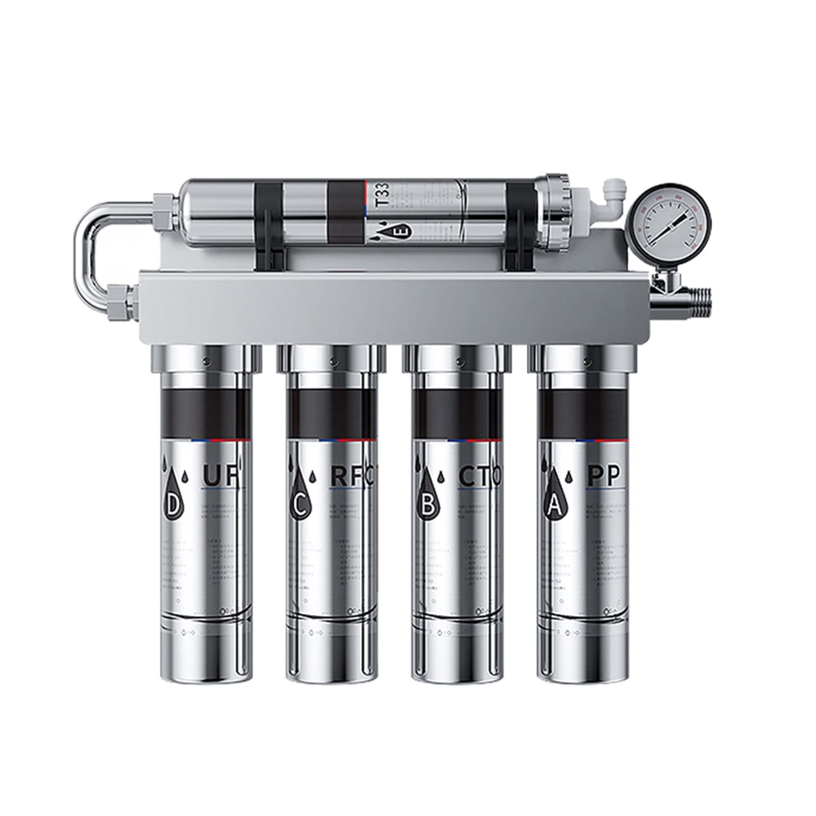 304 Stainless Steel Reverse Osmosis Water Filtration System - 5 Stage Direct Drinking Purifier with UF Membrane for Home, Kitchen & Office Use