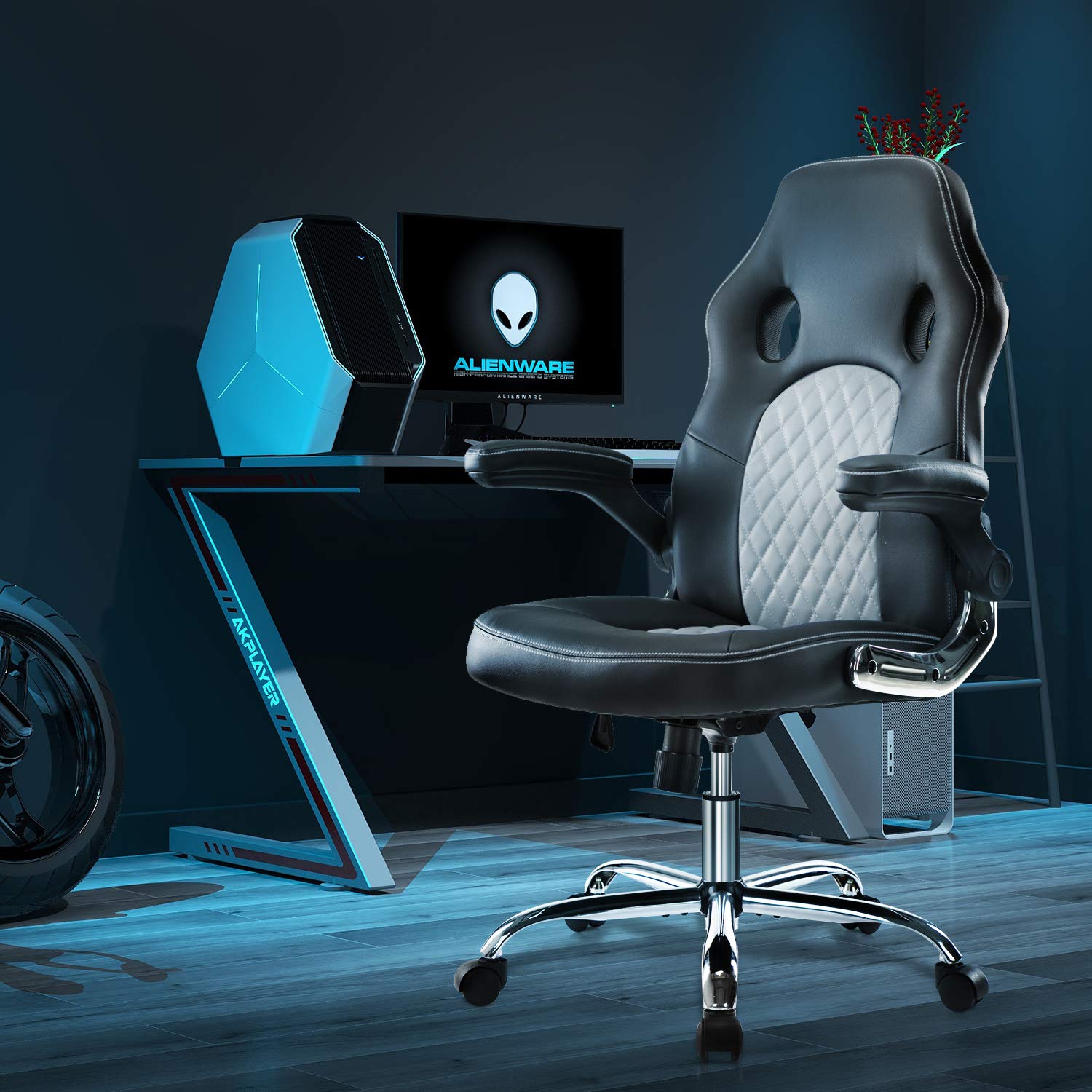Ergonomic Gaming Chair - High Back PU Leather Office Chair with Adjustable Lumbar Support & Armrests - Swivel Computer Desk Chair for Home, Gaming Setup & Workstation