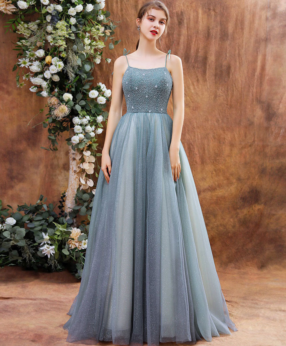 Elegant Long Green Prom Dress with Tulle Beads - Formal Evening Gown for Homecoming, Quinceañera & Special Occasions