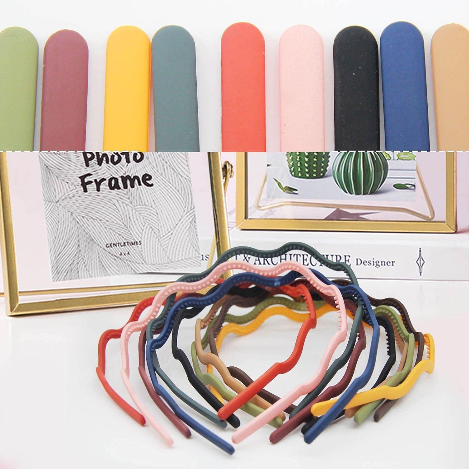 Thin Wavy Plastic Headbands for Women & Girls - 6mm Matt Surface Headbands with Comb Teeth (12-Pack) | DIY Hair Accessories for School, Work, Parties & Everyday Wear