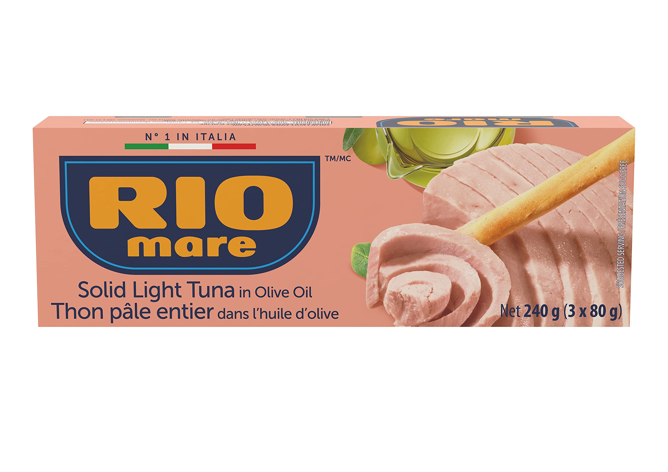 Rio Mare Solid Light Tuna in Olive Oil - High Protein Canned Tuna, Ready to Eat - 80g (Pack of 3) - Perfect for Salads, Sandwiches & Quick Healthy Meals