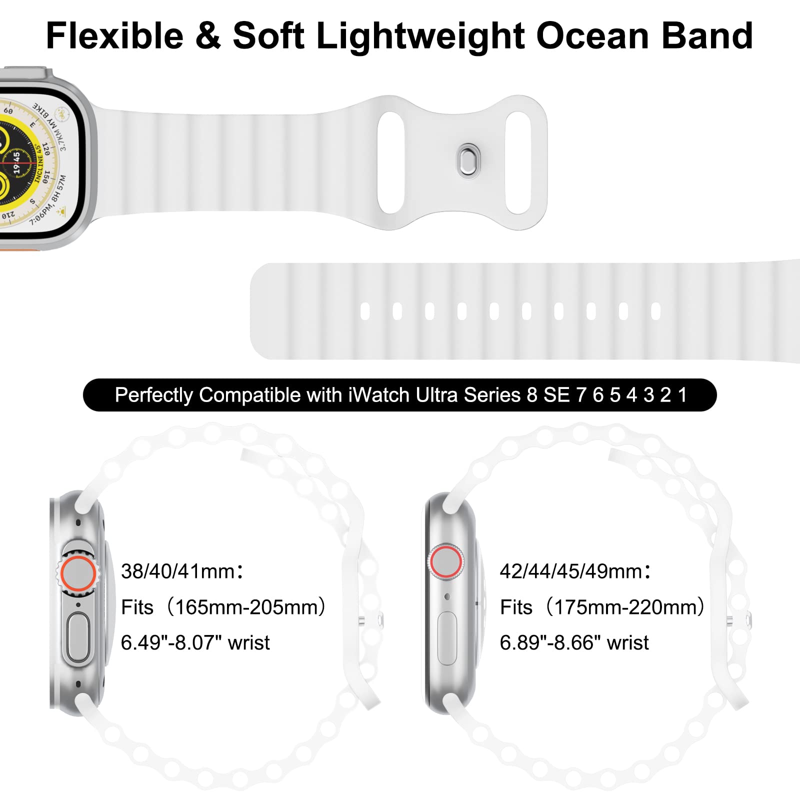 Breathable Silicone Sport Band for Apple Watch Series 9/8/7/SE/6/5/4/3/2/1 & Ultra - Compatible with 38mm/40mm/41mm/42mm/44mm/45mm/49mm - Adjustable Wristband for Women & Men - Perfect for Running, Swimming & Everyday Wear