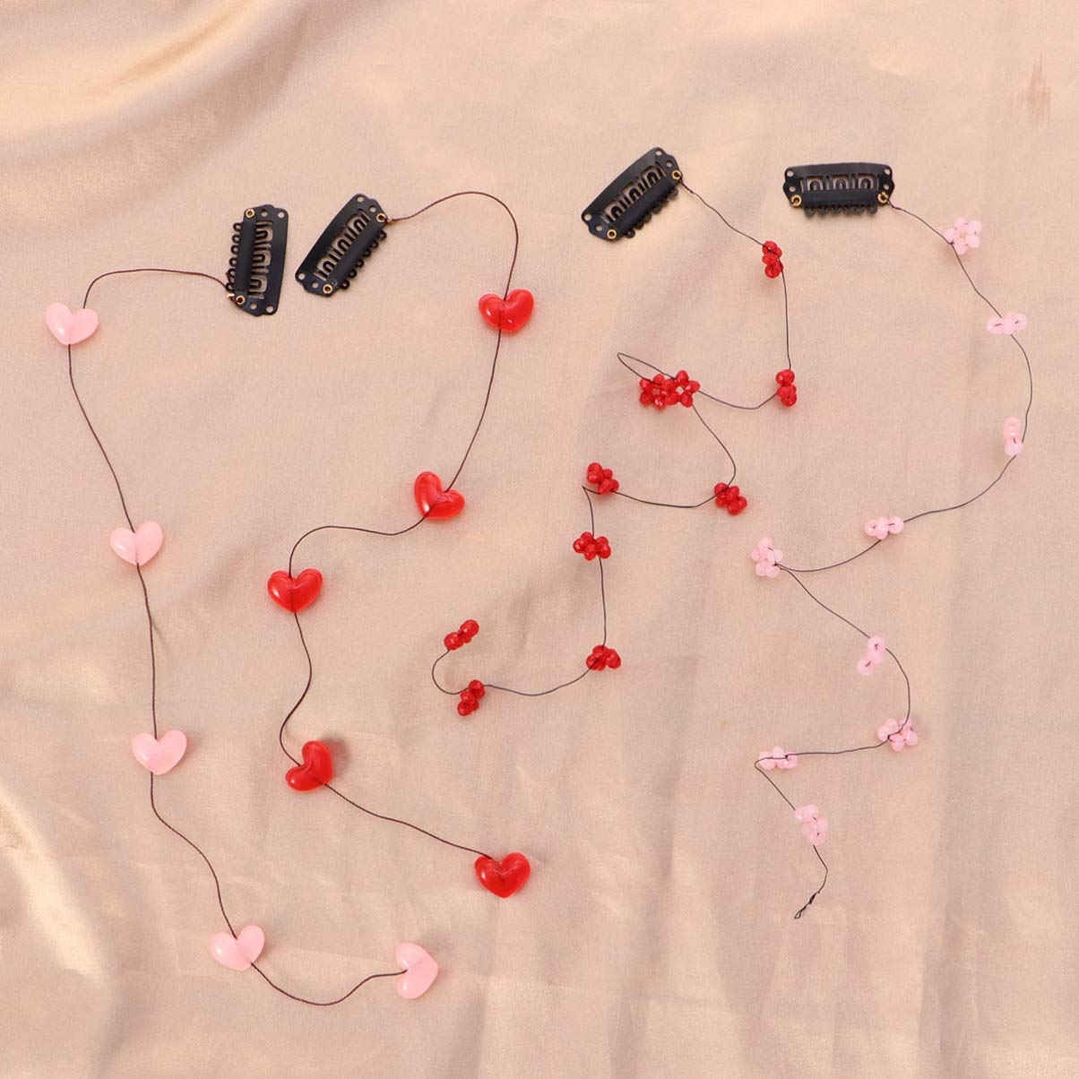 Beaupretty 4pcs Handmade Streamline Hair Extensions Clip Pins with Heart Beads - DIY Hair Clips for Women, Girls - Perfect for Weddings, Parties, Cosplay & Daily Hair Accessories
