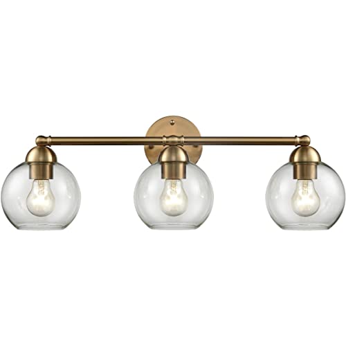 Elk Home Astoria 3-Light Bathroom Vanity Light in Satin Gold Finish with Clear Glass Shades - Transitional Style for Modern Bathroom, Bedroom or Dressing Room Lighting