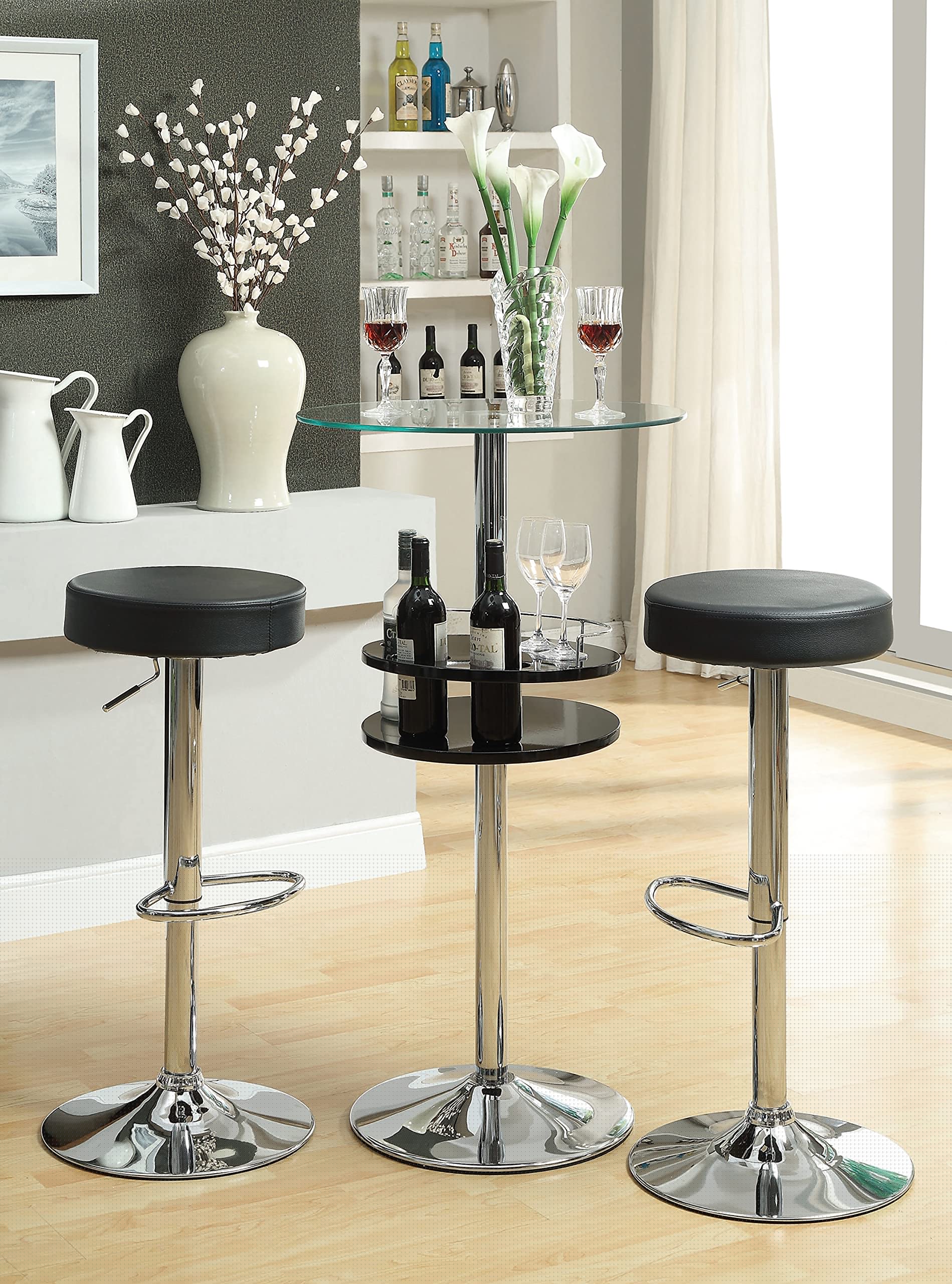 Black Coaster Furniture Bar Table with Tempered Glass Top & Storage Shelf - Perfect for Home Bars, Kitchen Islands, and Small Space Dining (Model 120715)