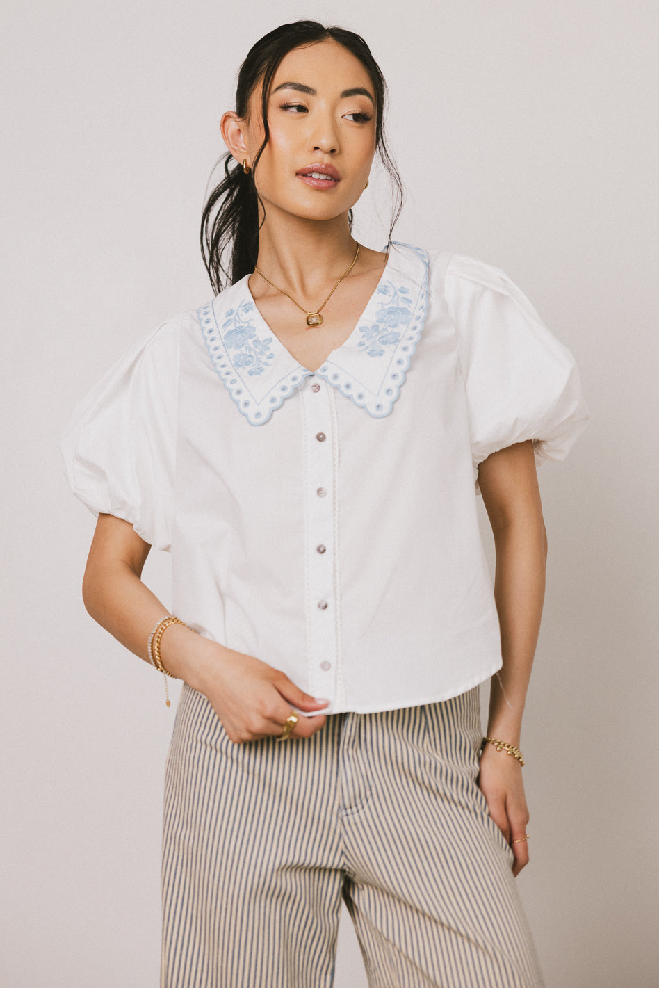 Lara Embroidered Blouse Women's Off White Floral Lace Top - Perfect for Spring Summer Office Wear & Casual Outings