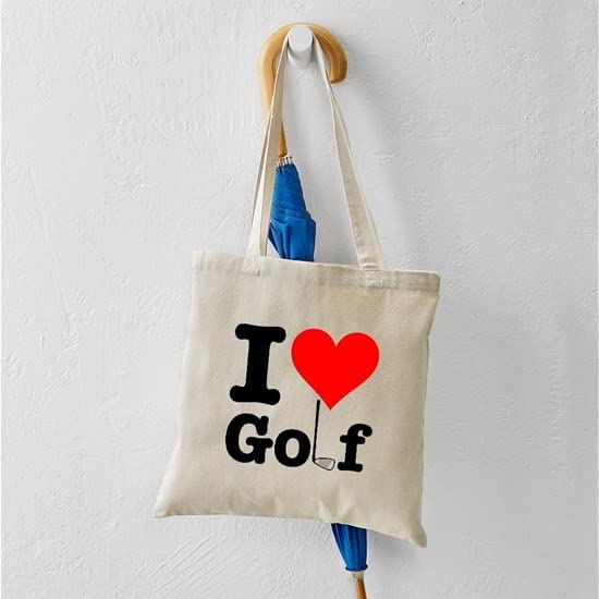 I Heart Golf Tote Bag - Natural Canvas Reusable Shopping Bag for Golf Lovers | Eco-Friendly Grocery & Beach Tote | Perfect for Golf Outings, Shopping & Daily Use