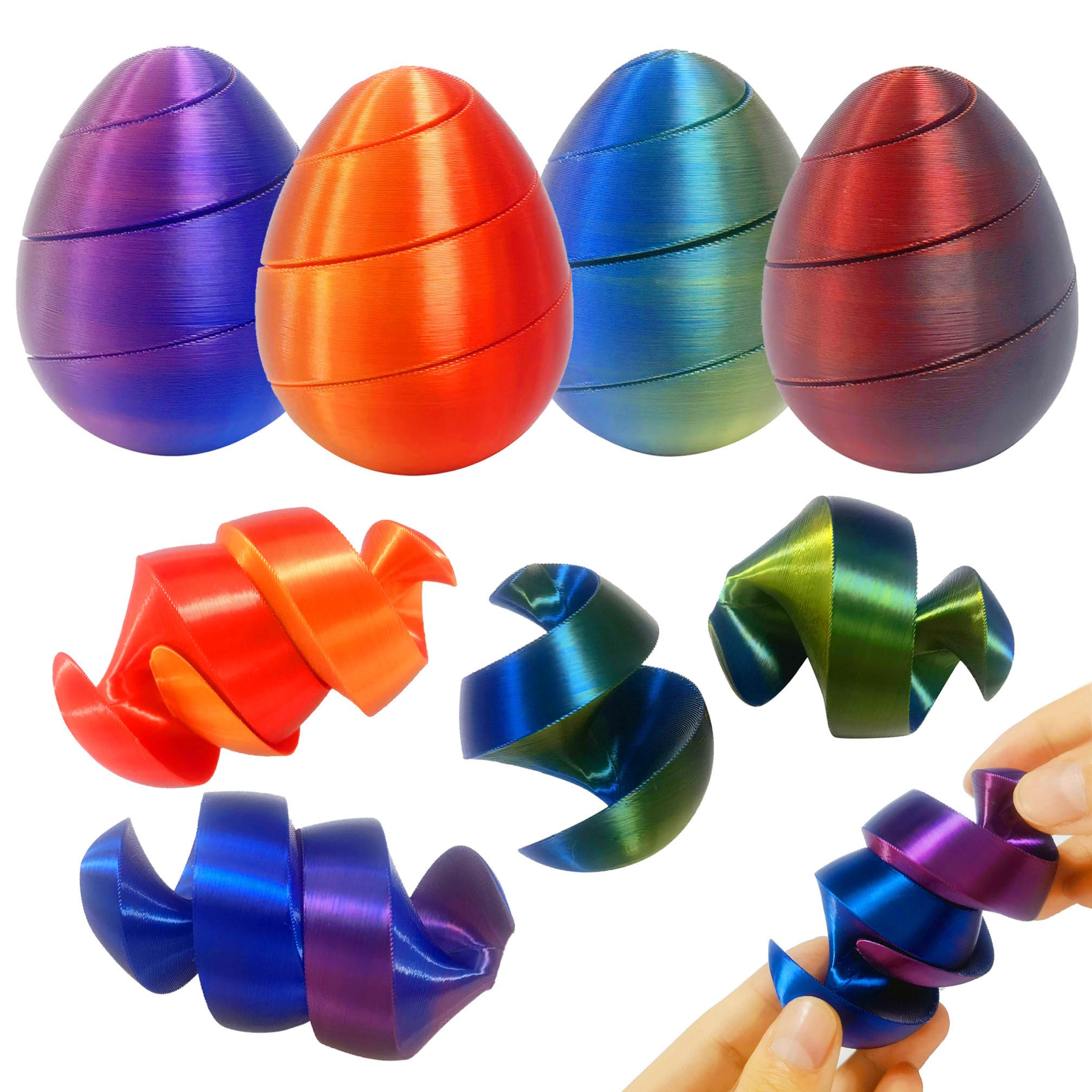 4 Pcs 3D Printed Spiral Egg Fidget Toys - Stress Relief Desk Toys for Kids & Adults, Anxiety Relief Sensory Fidget Ball, Easter Basket Stuffers & Party Favors - Perfect for Classroom, Office, Travel & ADHD Focus Aid
