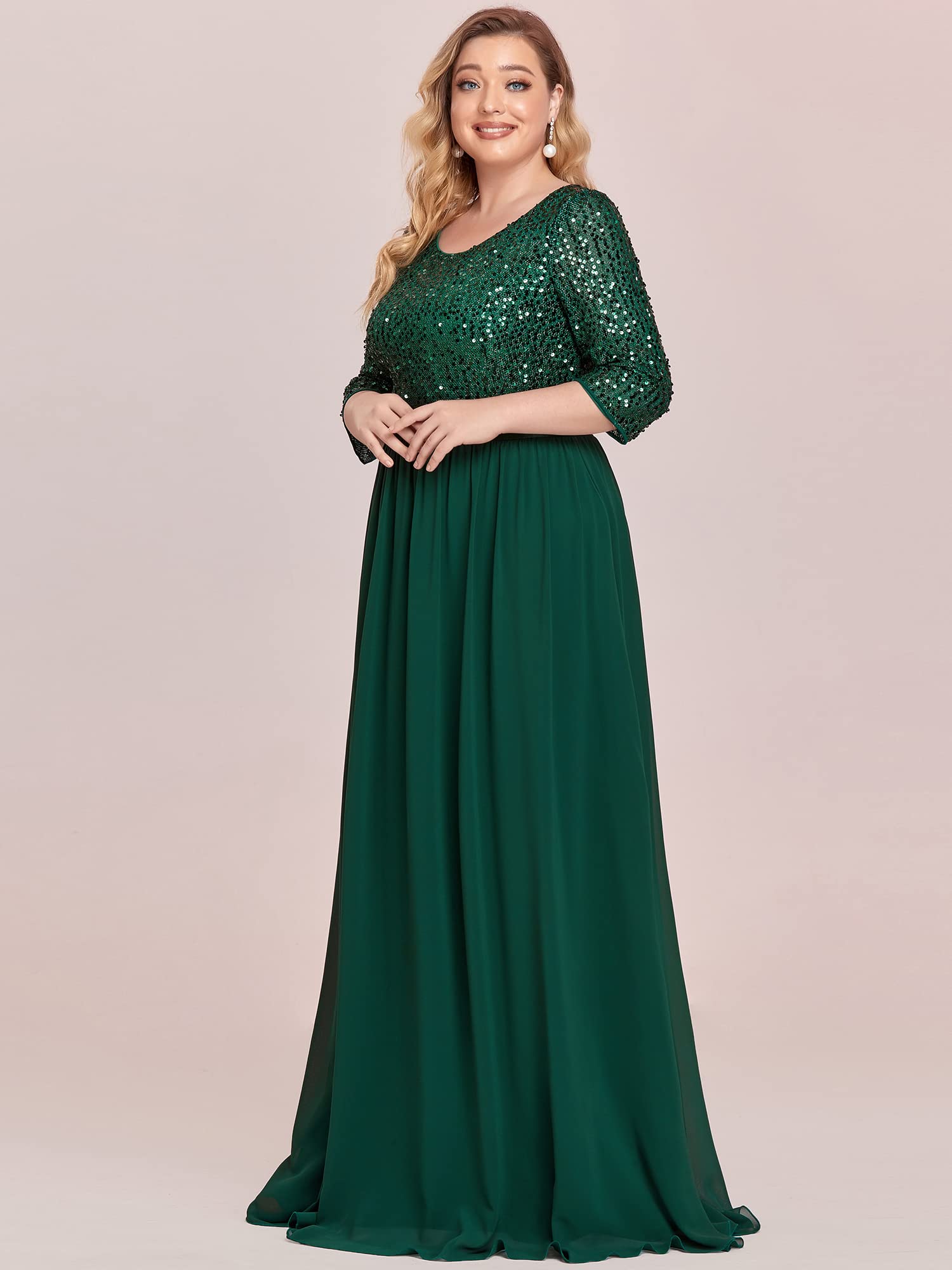 Ever-Pretty Women's Sequin Round Neck Maxi Dress Plus Size Formal Evening Gown for Weddings, Parties & Special Occasions - Style 0683-PZ