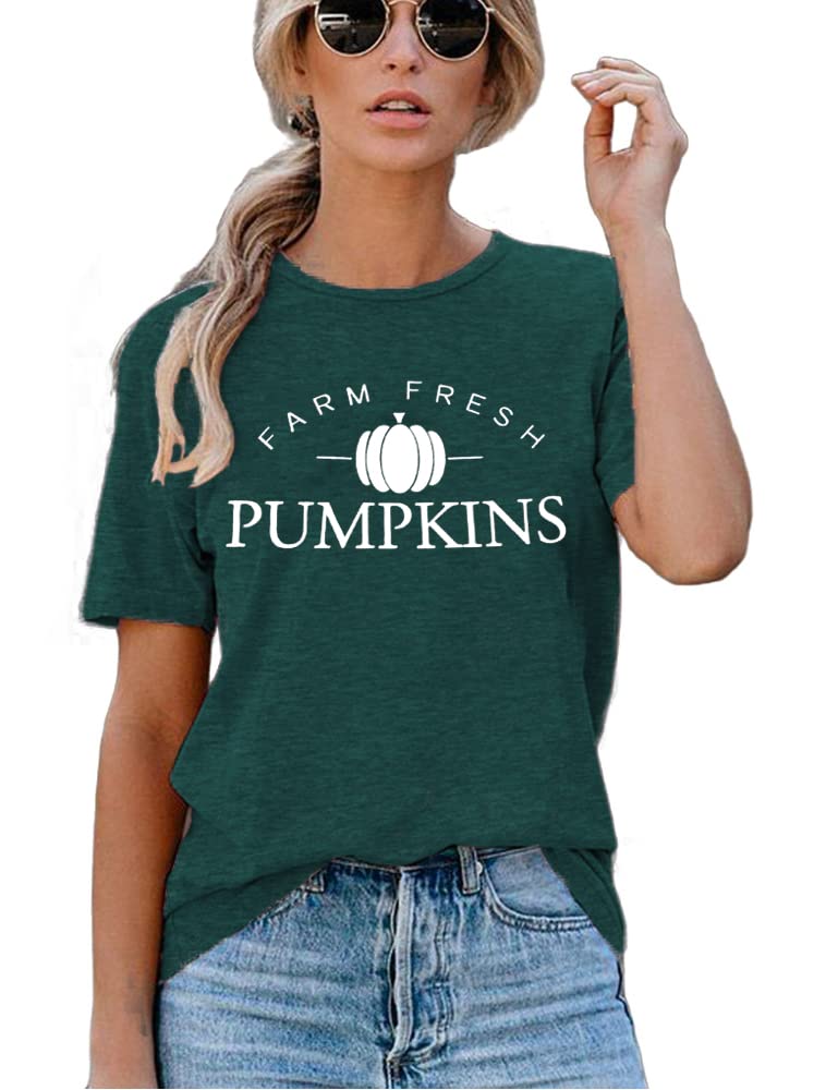 Farm Fresh Pumpkin T-Shirt for Women - Cute Fall Graphic Tee with Pumpkin Design | Short Sleeve Thanksgiving Top | Perfect for Autumn Outings, Halloween Parties & Cozy Seasonal Looks