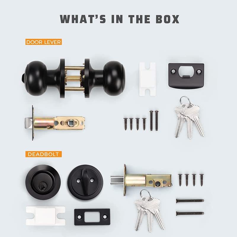 KNOBWELL Black Keyed Entry Door Knob with Deadbolt Set - Secure Front Door Lock for Home & Office