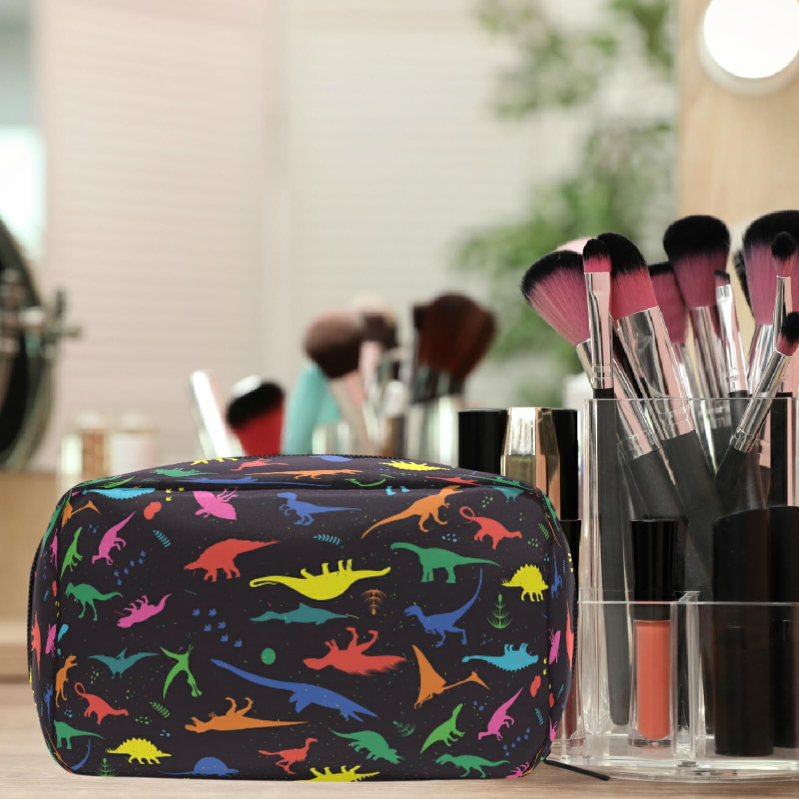 Dinosaur Makeup Bag for Women & Girls - Small Travel Cosmetic Organizer with Multiple Compartments | Perfect for Toiletries, Makeup Storage & Travel Essentials