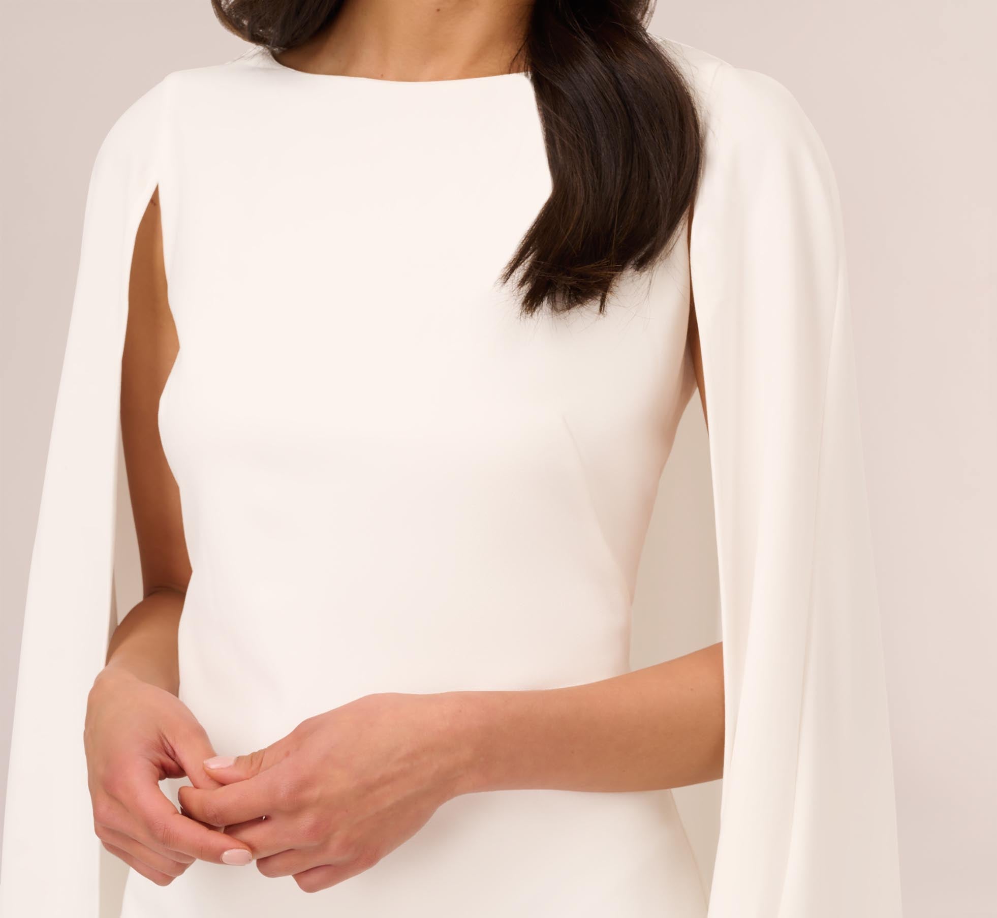 Elegant Ivory Structured Cape Sheath Dress for Women | Formal & Evening Wear | Perfect for Weddings, Parties & Office Events
