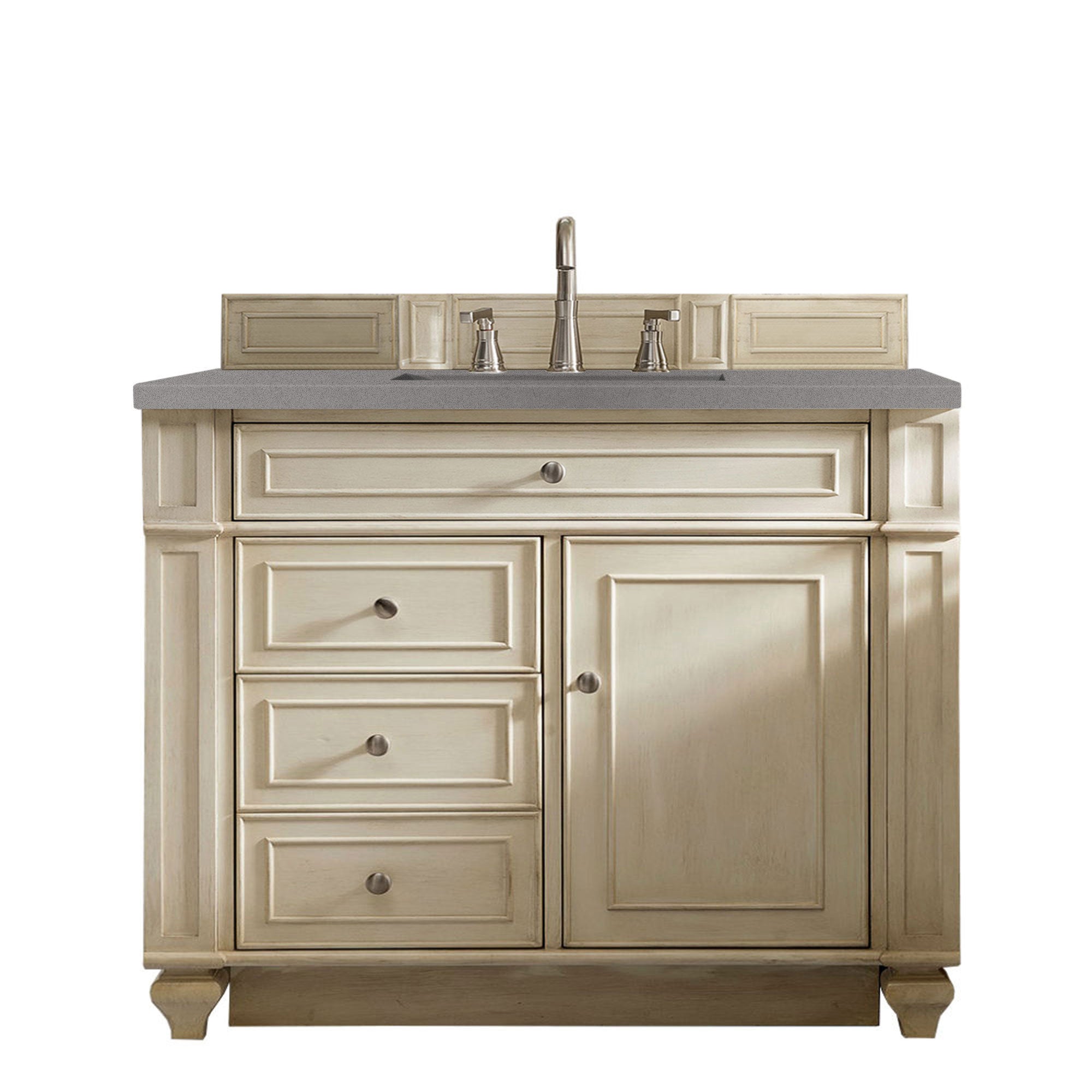Bristol 36 Inch Single Bathroom Vanity Set with Vintage Vanilla Finish & 3CM Gray Expo Quartz Countertop - Perfect for Modern Farmhouse, Coastal, or Traditional Bathroom Designs