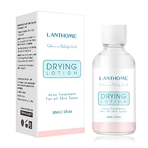 LANTHOME Acne Drying Lotion with Calamine & Salicylic Acid - Fast-Acting Overnight Pimple Treatment for Face & Body, Clears Breakouts & Prevents Acne, Deep Cleans Pores (1 Fl Oz) - Perfect for Teen & Adult Acne Care, Post-Workout Skin Treatment, and Daily Blemish Control