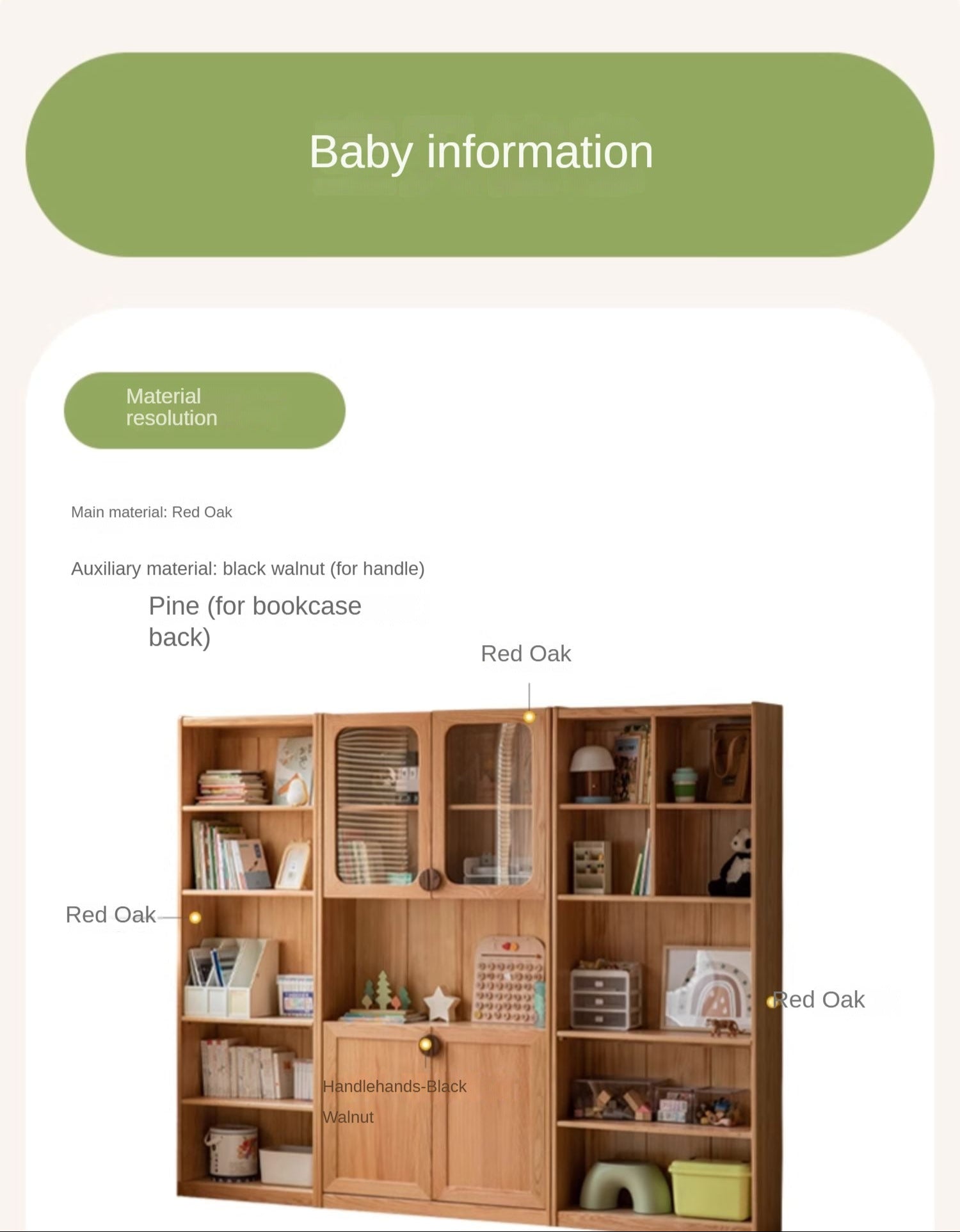 Solid Oak Wood Kids Bookshelf - Sturdy & Safe Book Storage for Toddlers & Children - Perfect for Bedroom, Nursery, or Playroom Organization