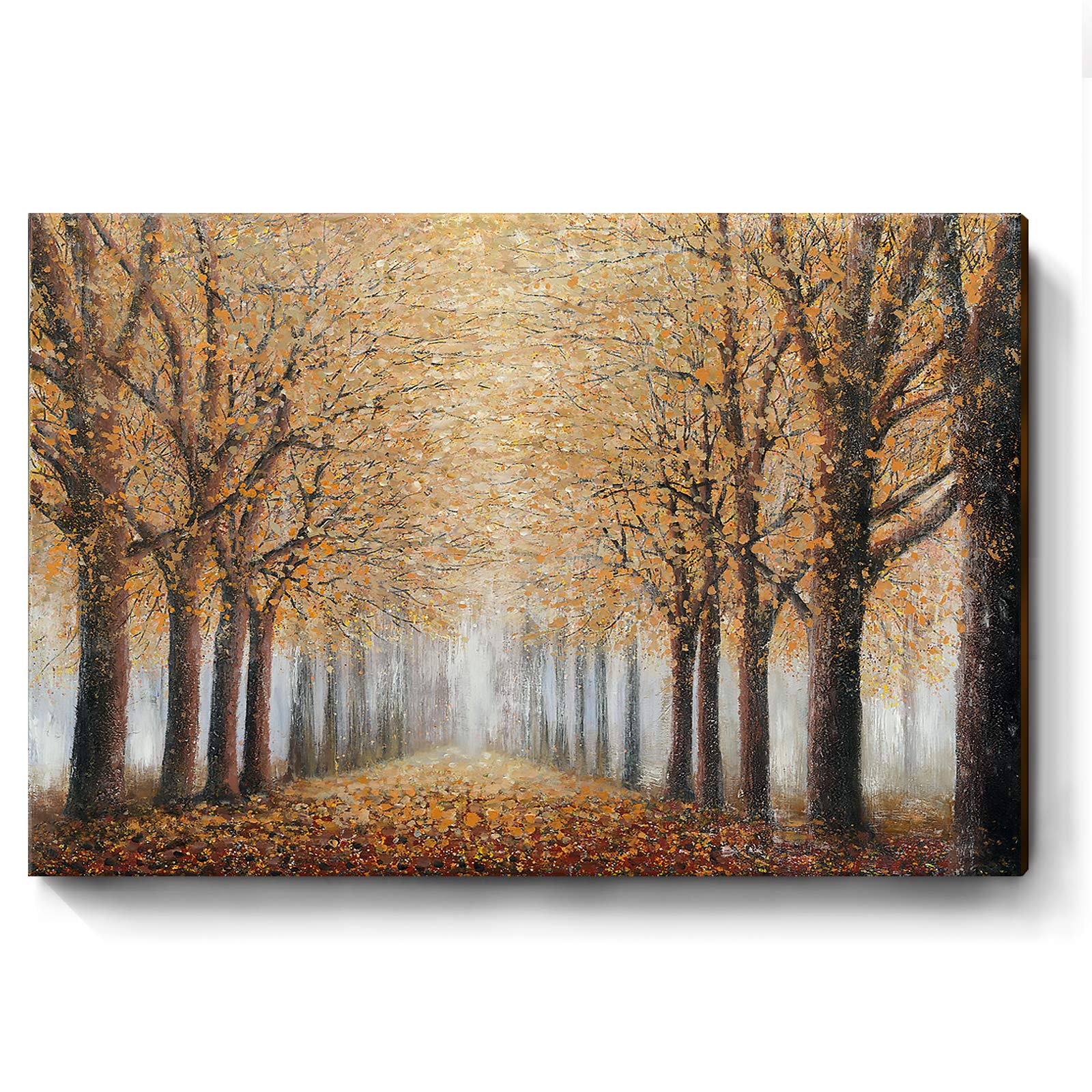 Hand-Painted Forest Oil Painting - Framed Tree Wall Art for Living Room & Bedroom Decor, Autumn Landscape Canvas Picture (36