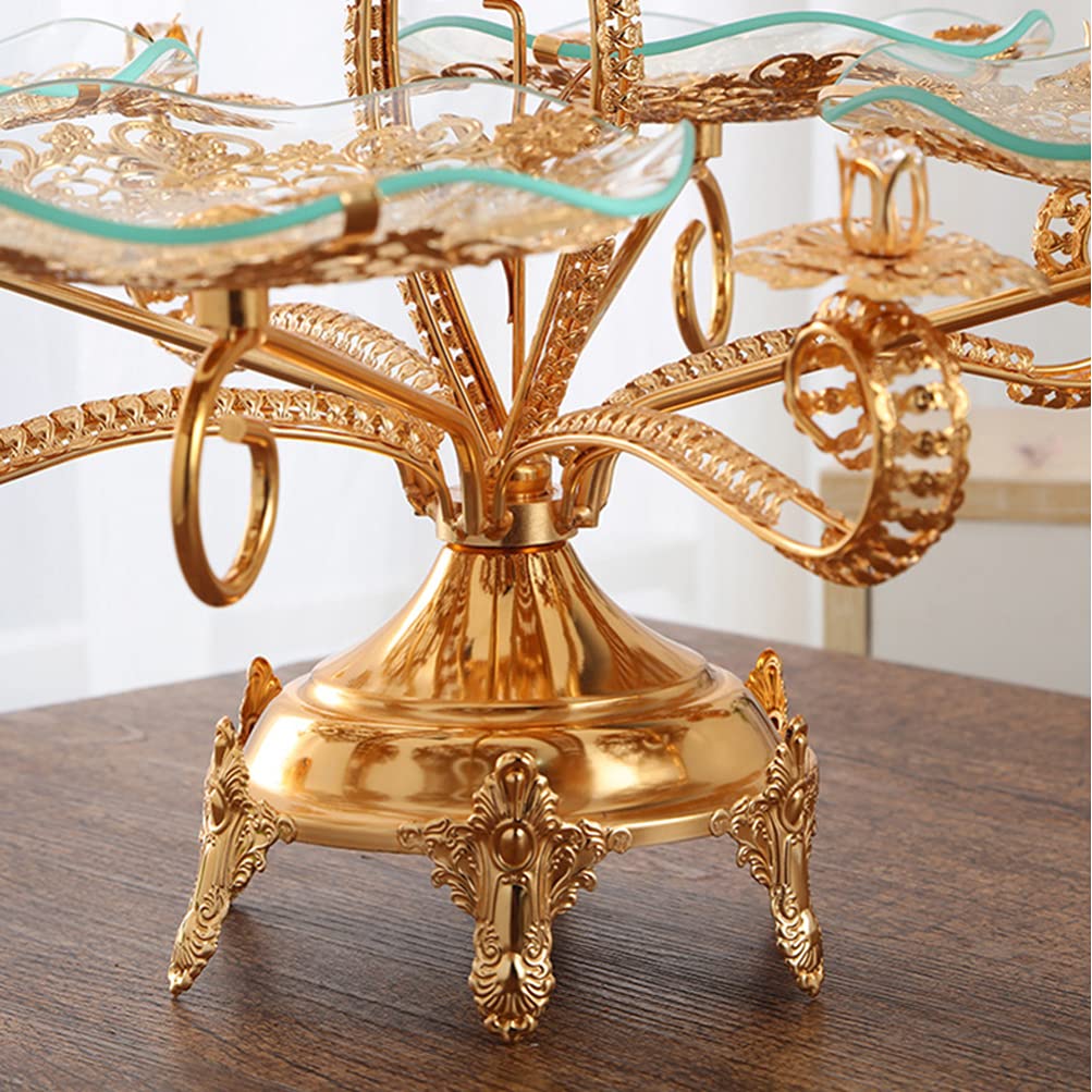 Cabilock Round Glass Serving Tray with Sturdy Iron Base - Multi-Plate Snack & Fruit Tray for Coffee Table, Dining Table, and Party Serving - Perfect for Appetizers, Nuts, and Dried Fruits