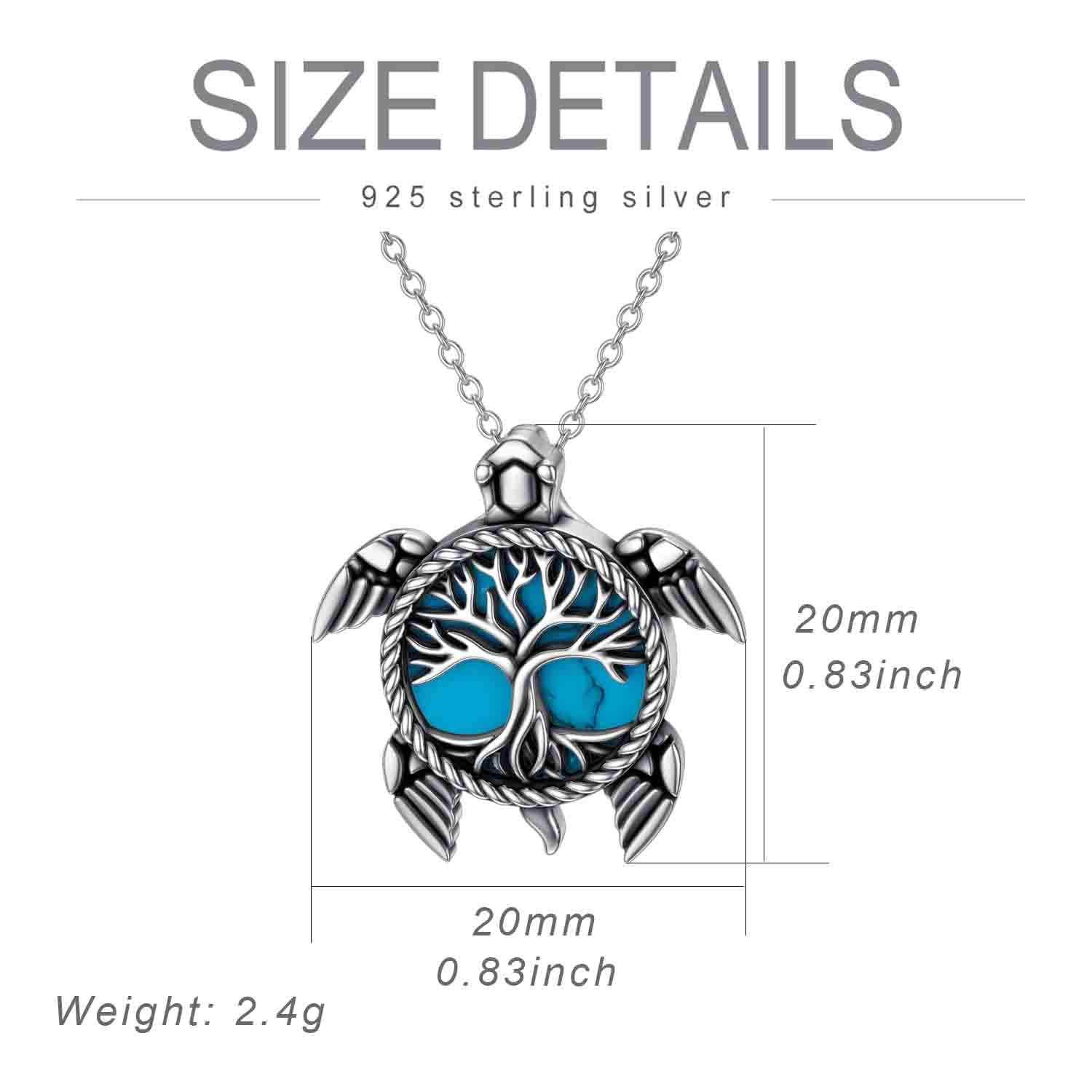 Sea Turtle Necklace Sterling Silver - Tree of Life Compass Pendant Jewelry for Women, Ocean Lover Gift for Mom, Mother's Day, Birthday - Perfect for Beach Vacations & Nature-Themed Occasions