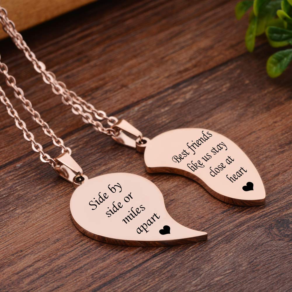 Best Friend Necklace Set of 2 - Matching Heart Pendant Jewelry for Valentine's Day, Birthday Gifts for Her | Perfect for BFFs, Couples, Sisters & Friendship Anniversaries