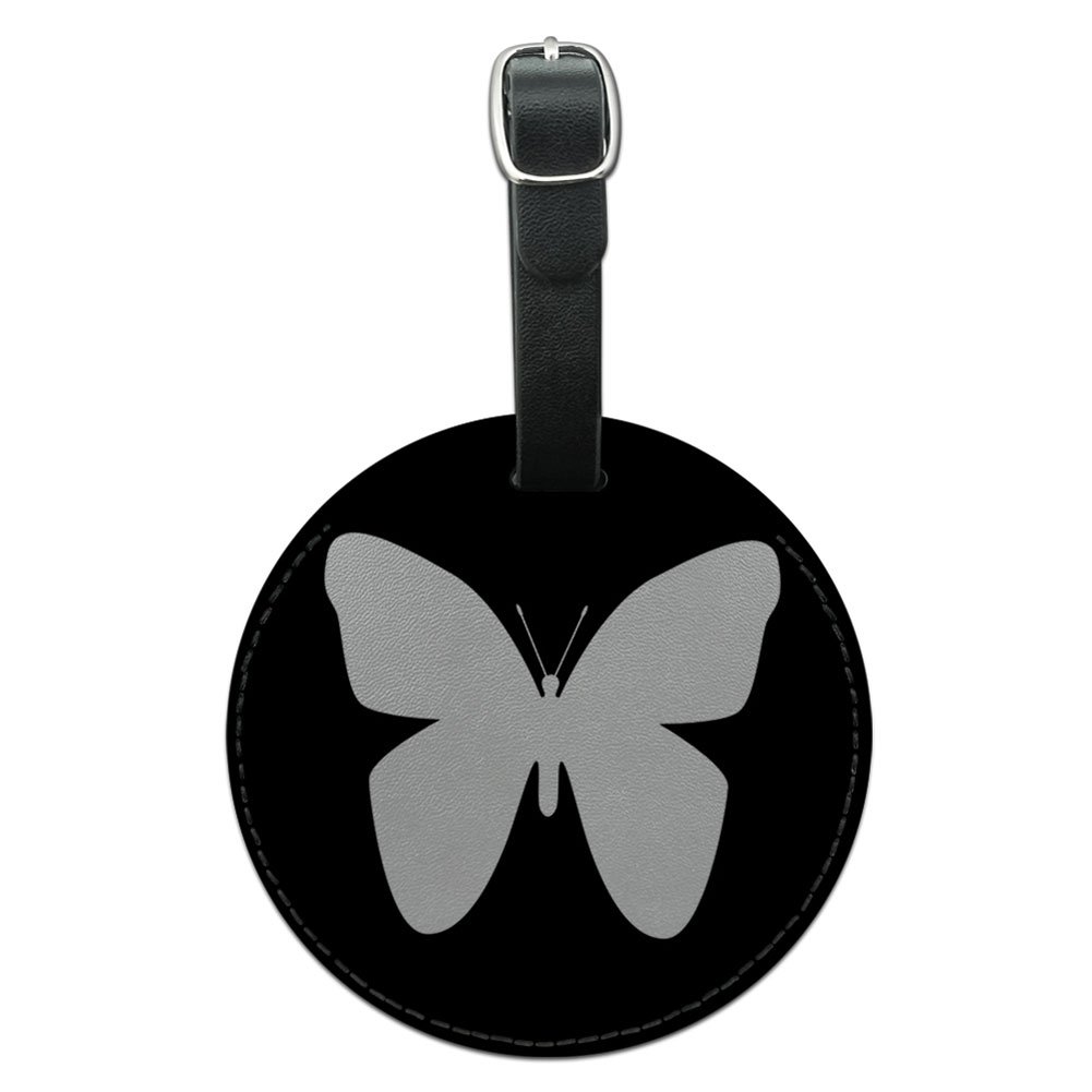 Butterfly Round Leather Luggage Tag - Black Suitcase ID Tag for Carry-On Bags | Travel Accessories for Women & Men