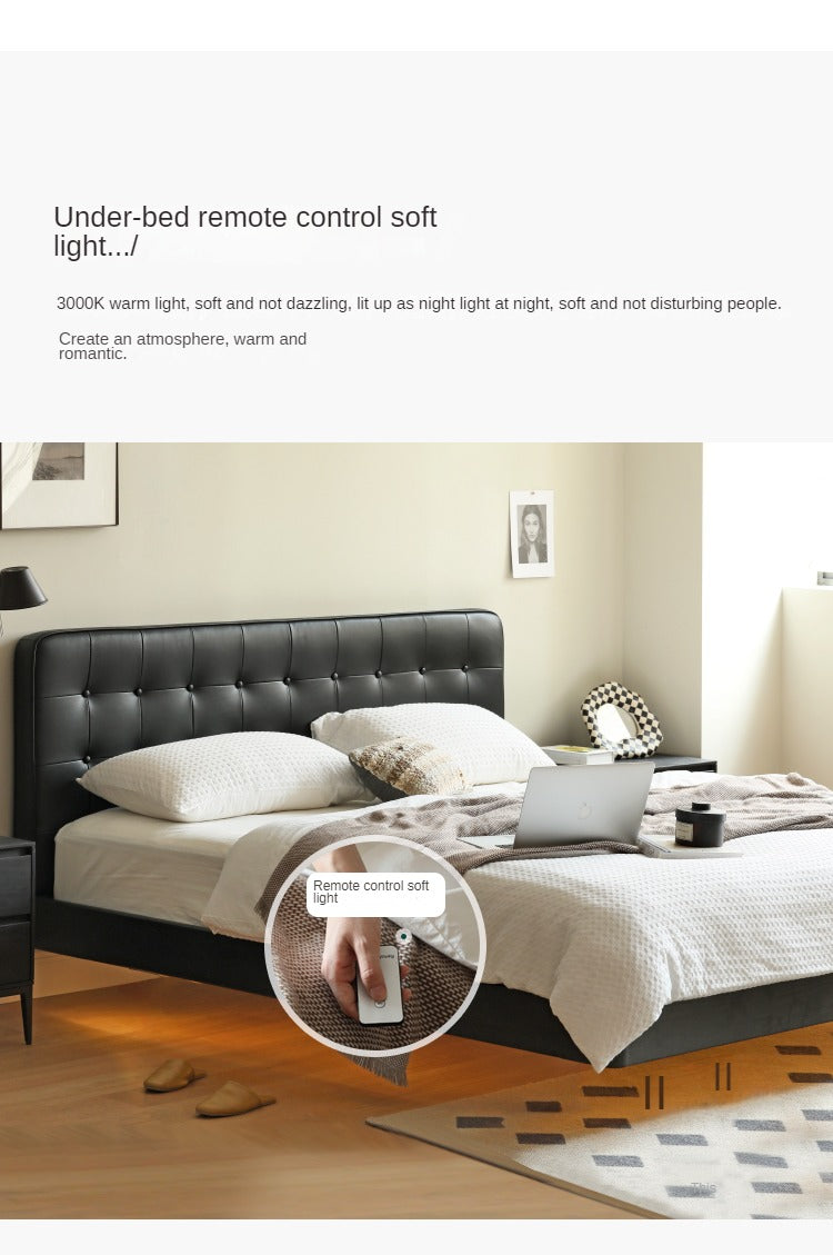 Premium Black Leather Suspension Bed - Luxurious & Durable for Bedroom, Guest Room, or Dorm - Enhances Comfort & Style