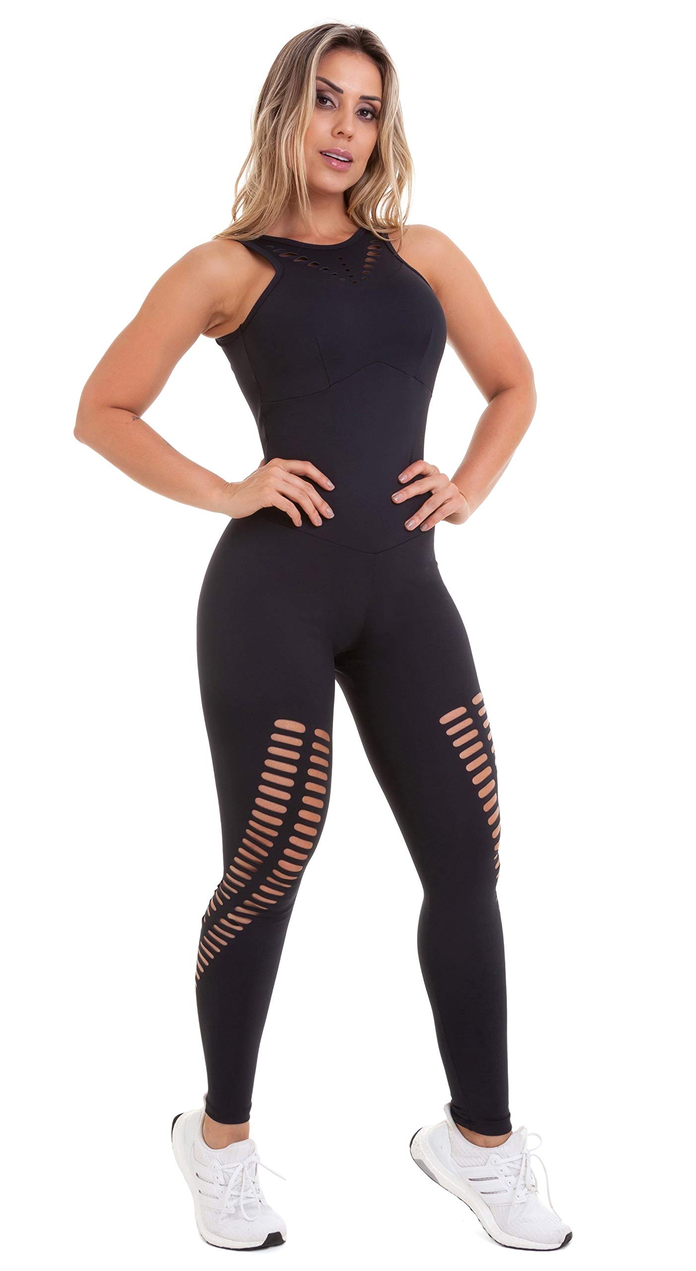 Brazilian Workout Jumpsuit - NZ Rio Laser Cut Black Gym Wear for Women | Dance, Yoga & Fitness Outfit | High-Performance Activewear for Training & Exercise