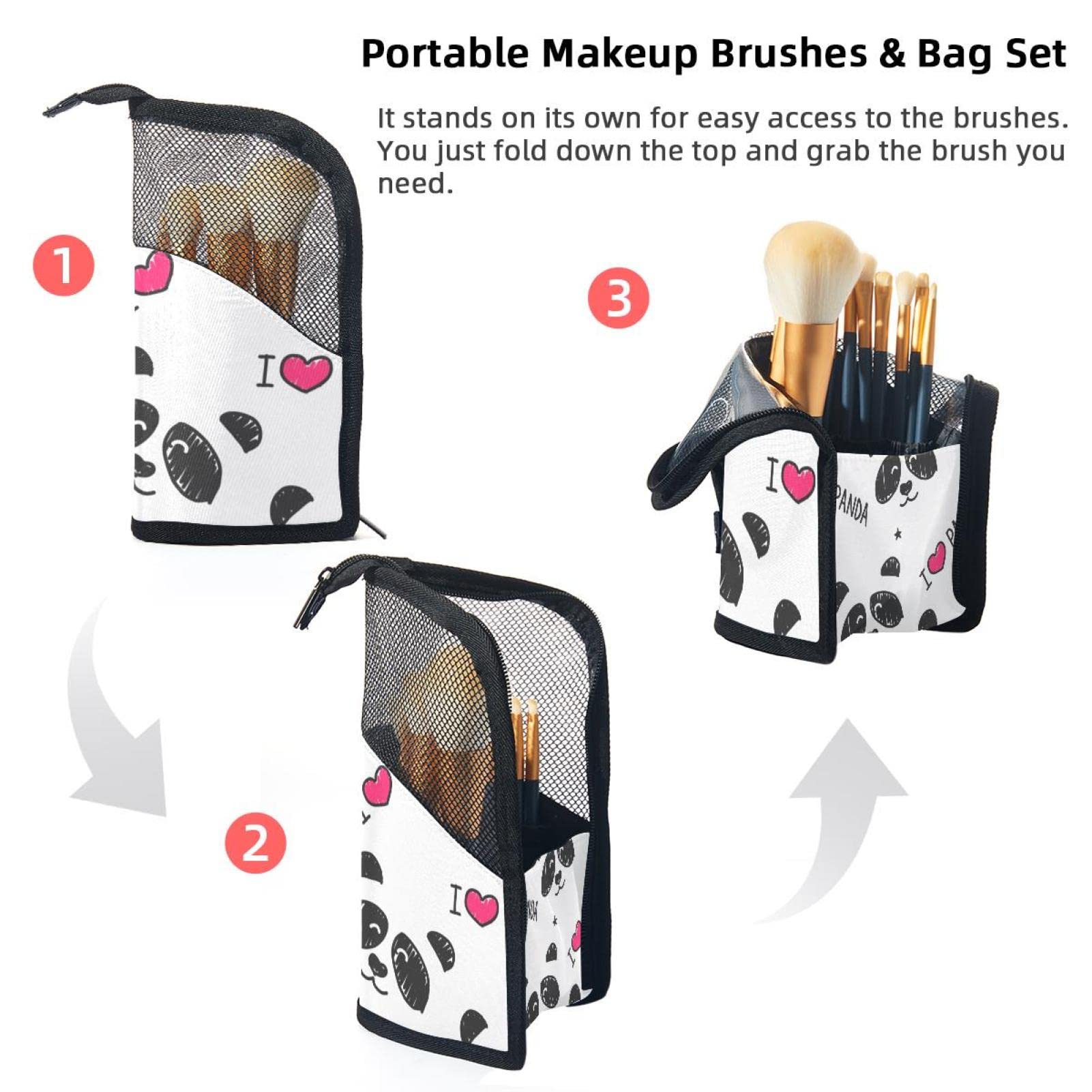 Premium 12-Slot Makeup Brush Organizer Bag - Cute Panda Design, Portable Travel Cosmetic Brush Holder Case for Professional & Home Makeup Artists | Perfect for Travel, Salon Use & Daily Beauty Routine