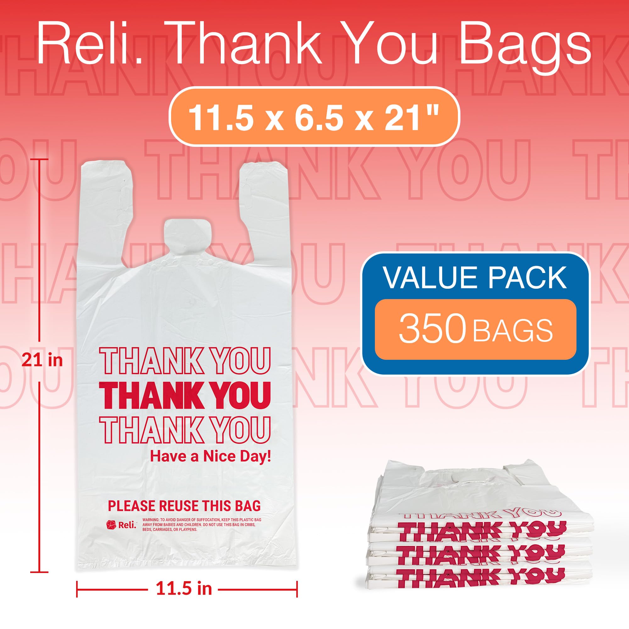 350 Count Thank You T-Shirt Bags & 150 Count 55-60 Gallon Trash Bags - Bulk Plastic Bags for Retail Stores, Restaurants, and Home Use
