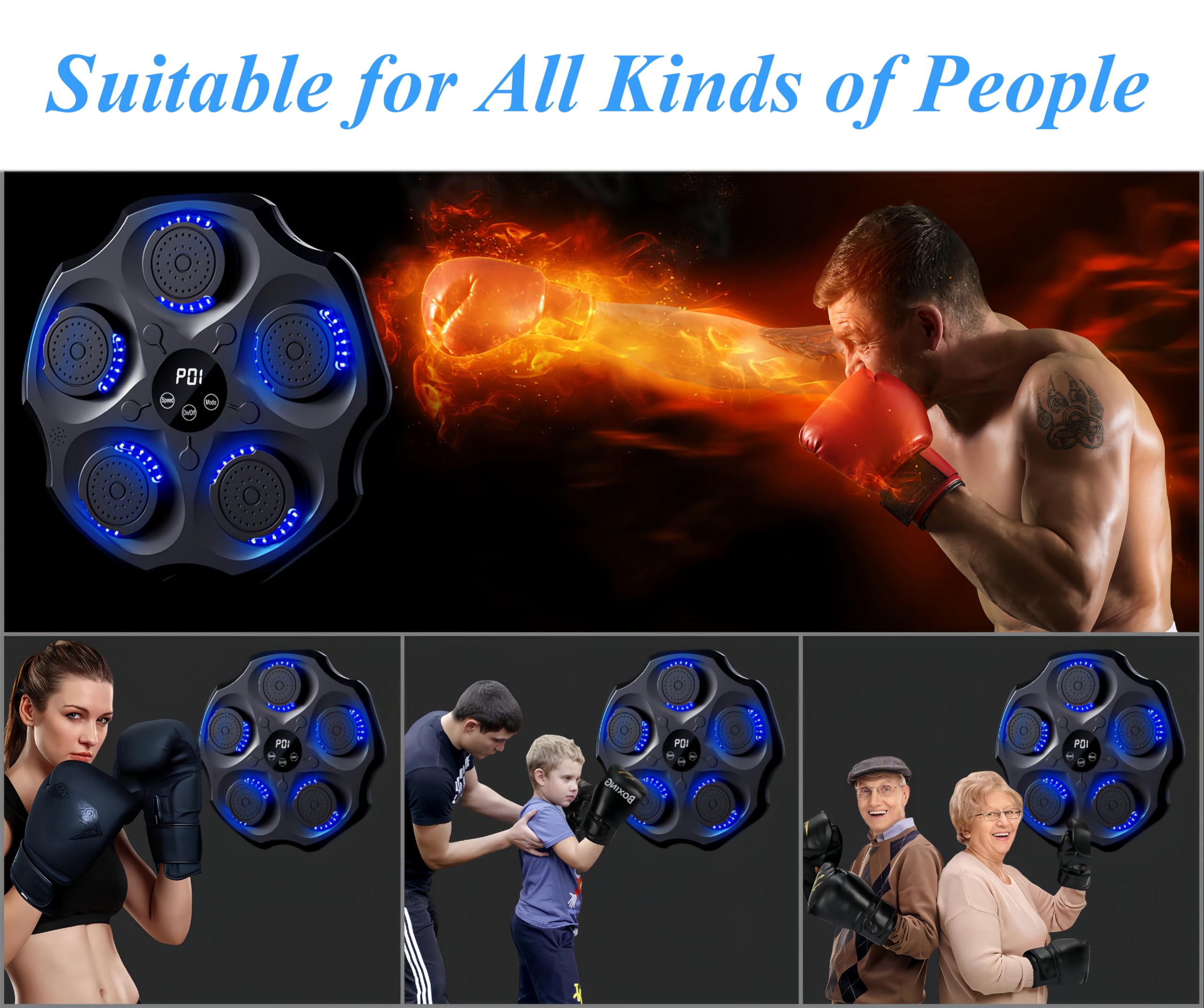Smart Bluetooth Music Boxing Machine for Adults - Wall-Mounted LED Punching Target with Gloves, 9 Training Modes & 9 Speed Levels - Home Gym Equipment for Indoor Fitness & Stress Relief Workouts