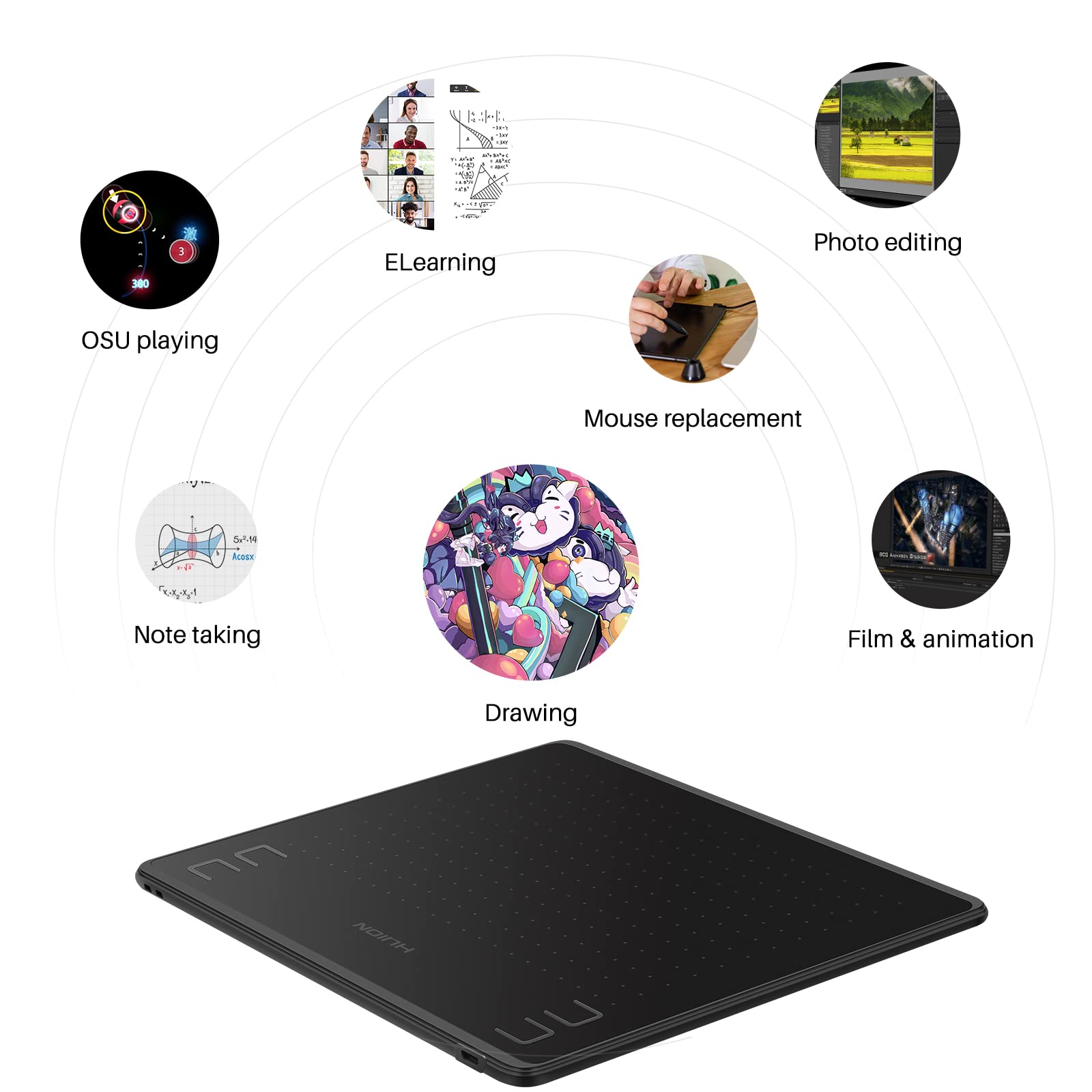HUION HS64 Digital Drawing Tablet with Battery-Free Stylus - Compatible with Linux, Windows, Mac & Android - Includes Artist Glove - Perfect for Digital Art, Animation & Graphic Design