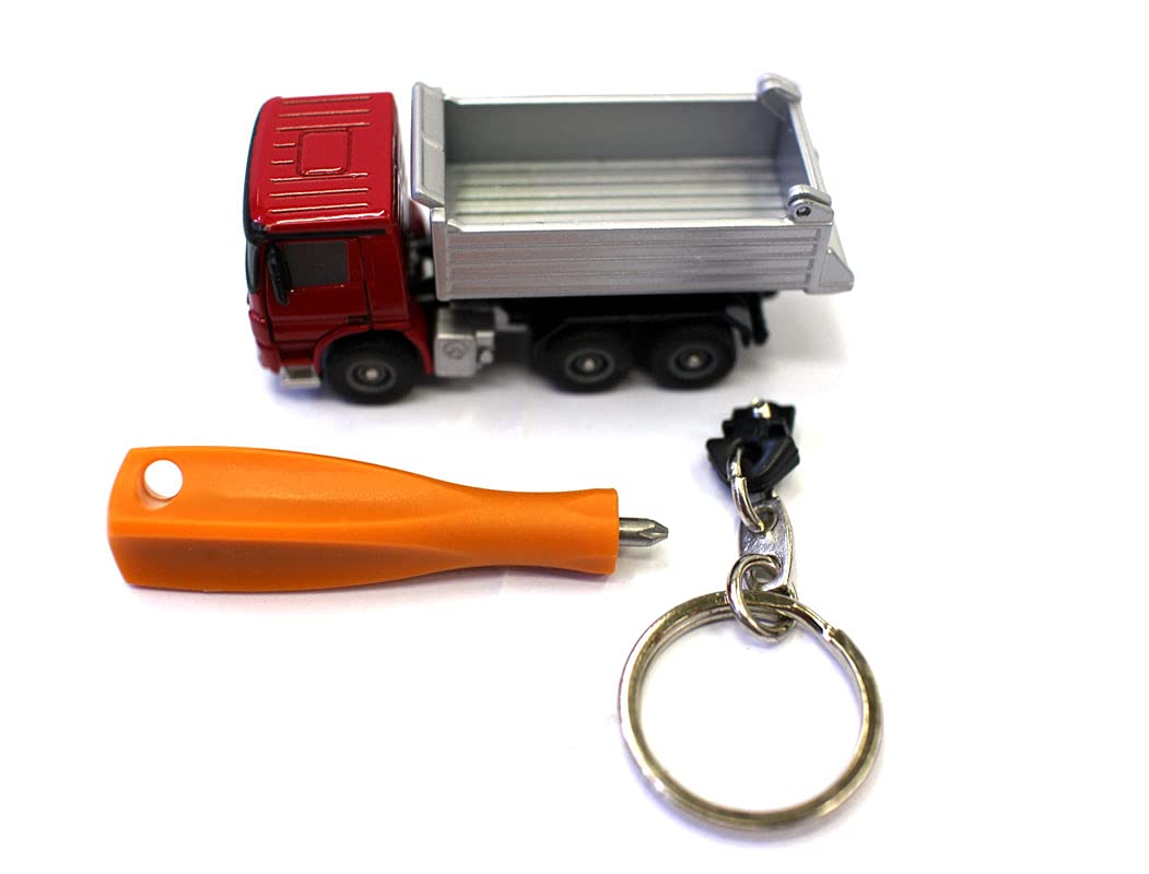 Bruder 00600 MB Actros 1/128 Scale Diecast Dump Truck Model with Keyring & Screwdriver - Collectible Toy for Kids & Adults, Perfect for Display, Play & Gifting
