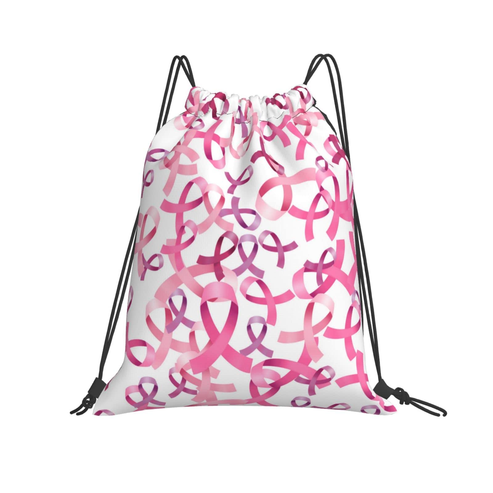 Pink Ribbons Breast Cancer Awareness Drawstring Backpack - Waterproof Unisex Gym Yoga Sports Travel Shopping String Bag - Perfect for Workouts, School & Charity Events