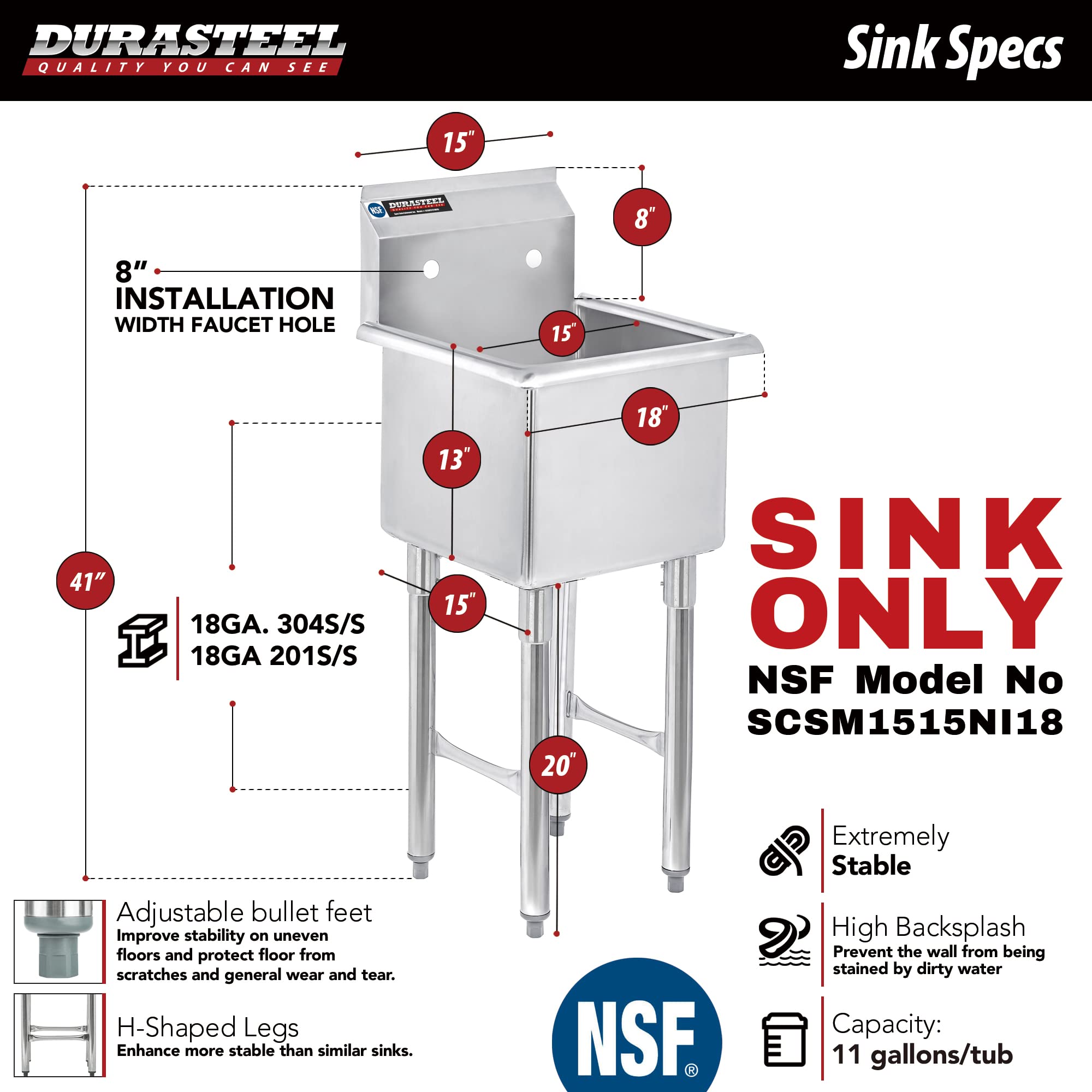 DuraSteel Prep Small Utility Sink - 15