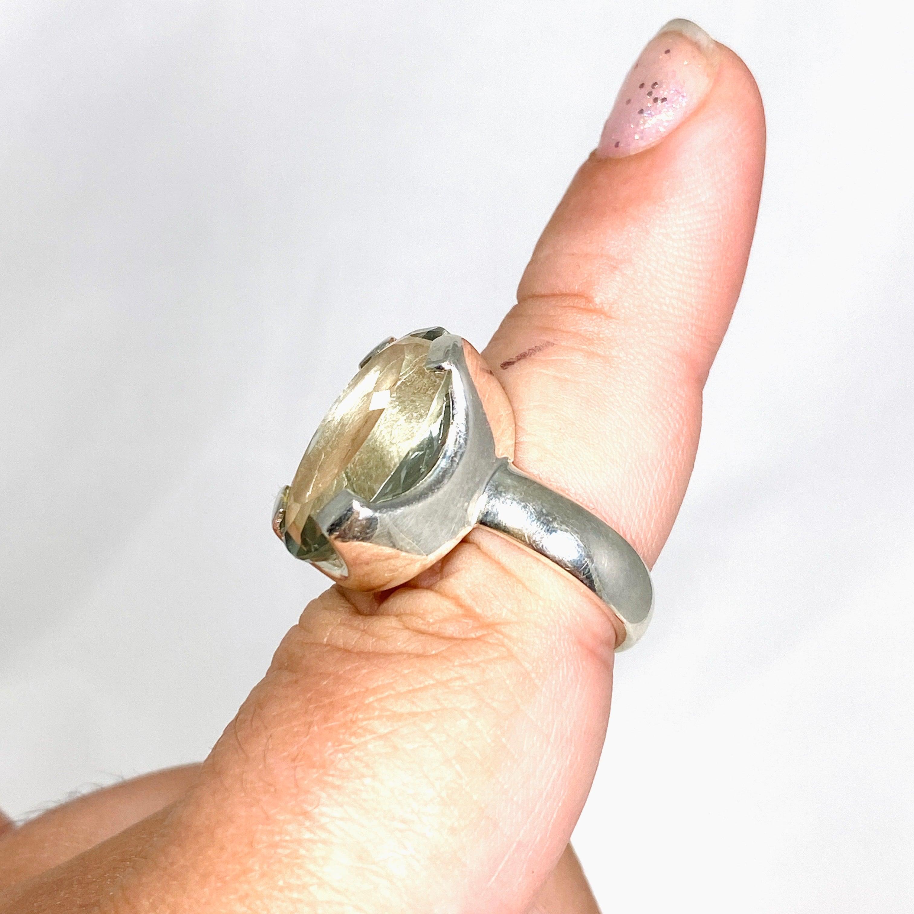 Prasiolite (Green Amethyst) Oval Faceted Ring - Size 8 - KRGJ3169 - Elegant Jewelry for Women, Perfect for Weddings, Parties & Special Occasions