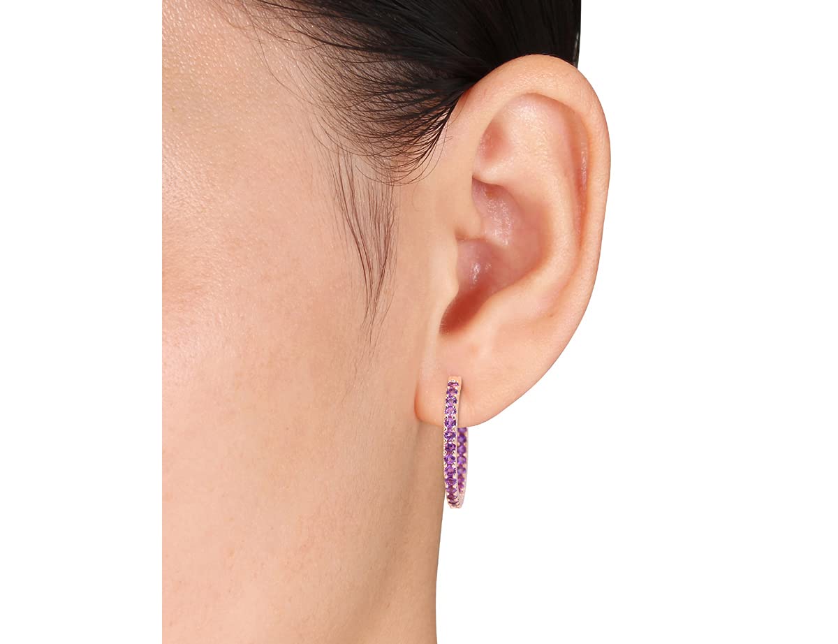1.60 Carat (ctw) Genuine Amethyst Hoop Earrings in 10K Rose Gold - Dainty In & Out Design for Women, Perfect for Date Night, Wedding & Everyday Elegance