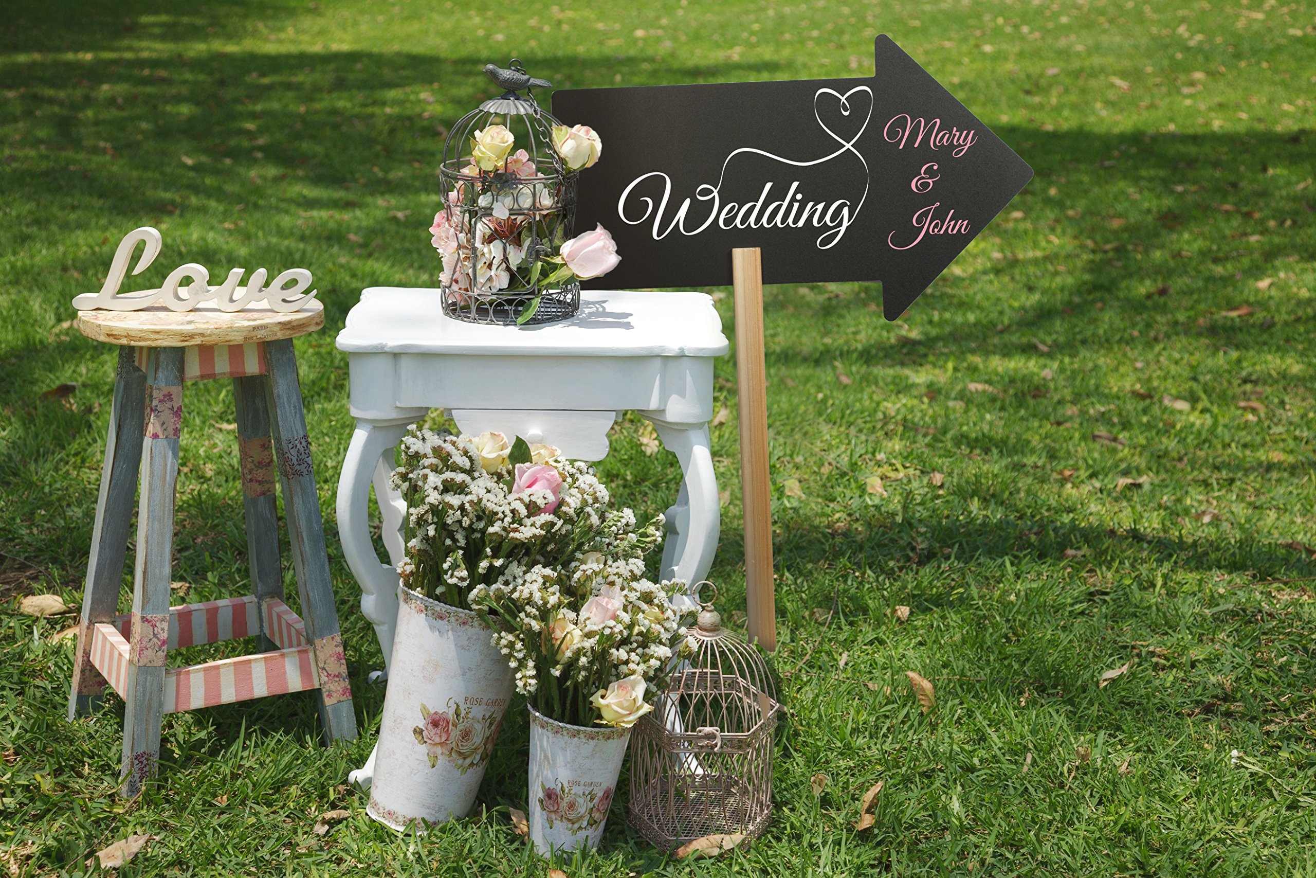 Silhouette Arrow Chalkboard Sign with Chalk Marker & Wooden Stand - FBS-ARROW | Perfect for Weddings, Cafes, and Home Decor