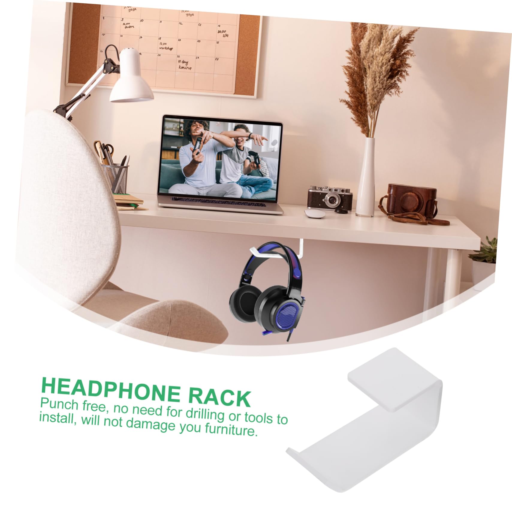 BESTonZON Horror Sticker Set (2pcs) - Acrylic Under Desk Headphone Hanger with Punch Design for Gaming Headsets, Microphones & Bags - Perfect for Gaming Setup & Office Organization