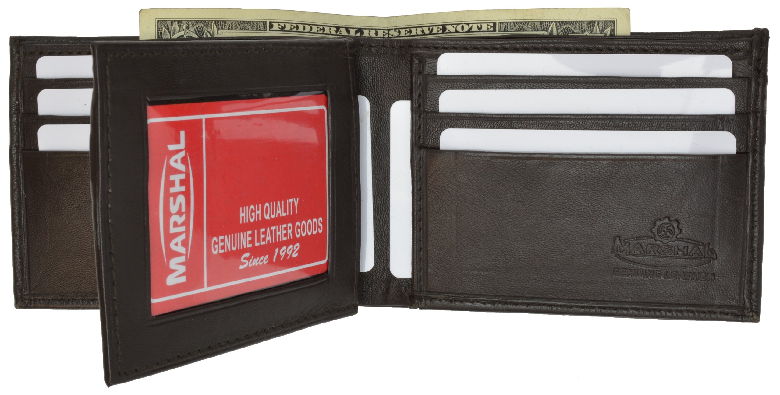 Genuine Leather Bi-Fold Wallet for Men - Premium Brown Leather Wallet with RFID Protection - Perfect for Everyday Use, Travel & Business (MARSHAL)