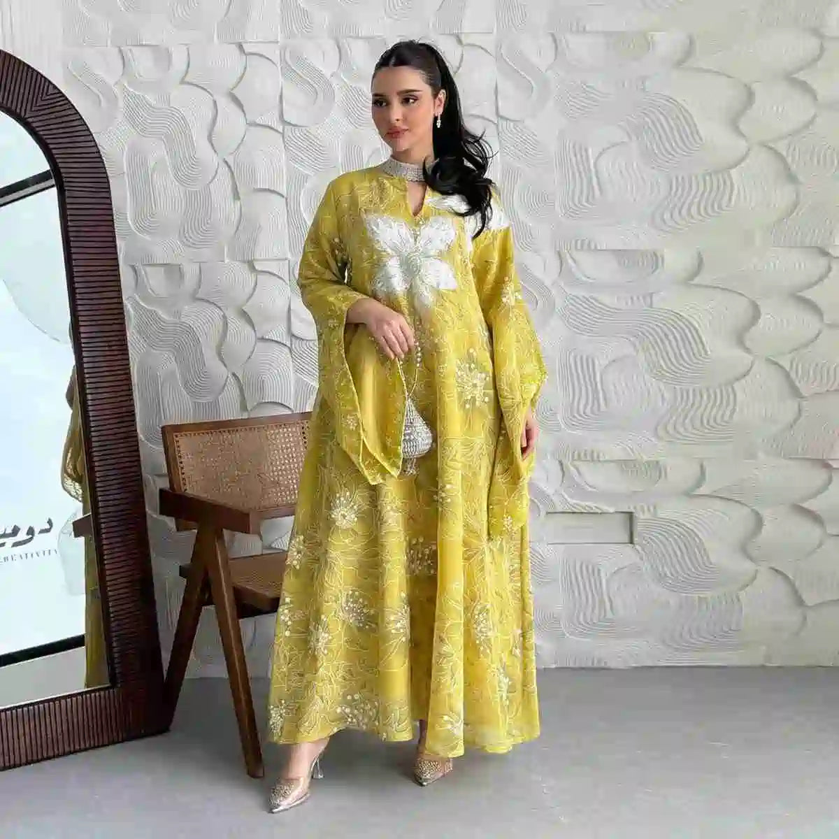 Elegant Embroidered Sequins Eid Caftan Dress for Women - Perfect for Eid Celebrations, Weddings & Special Occasions
