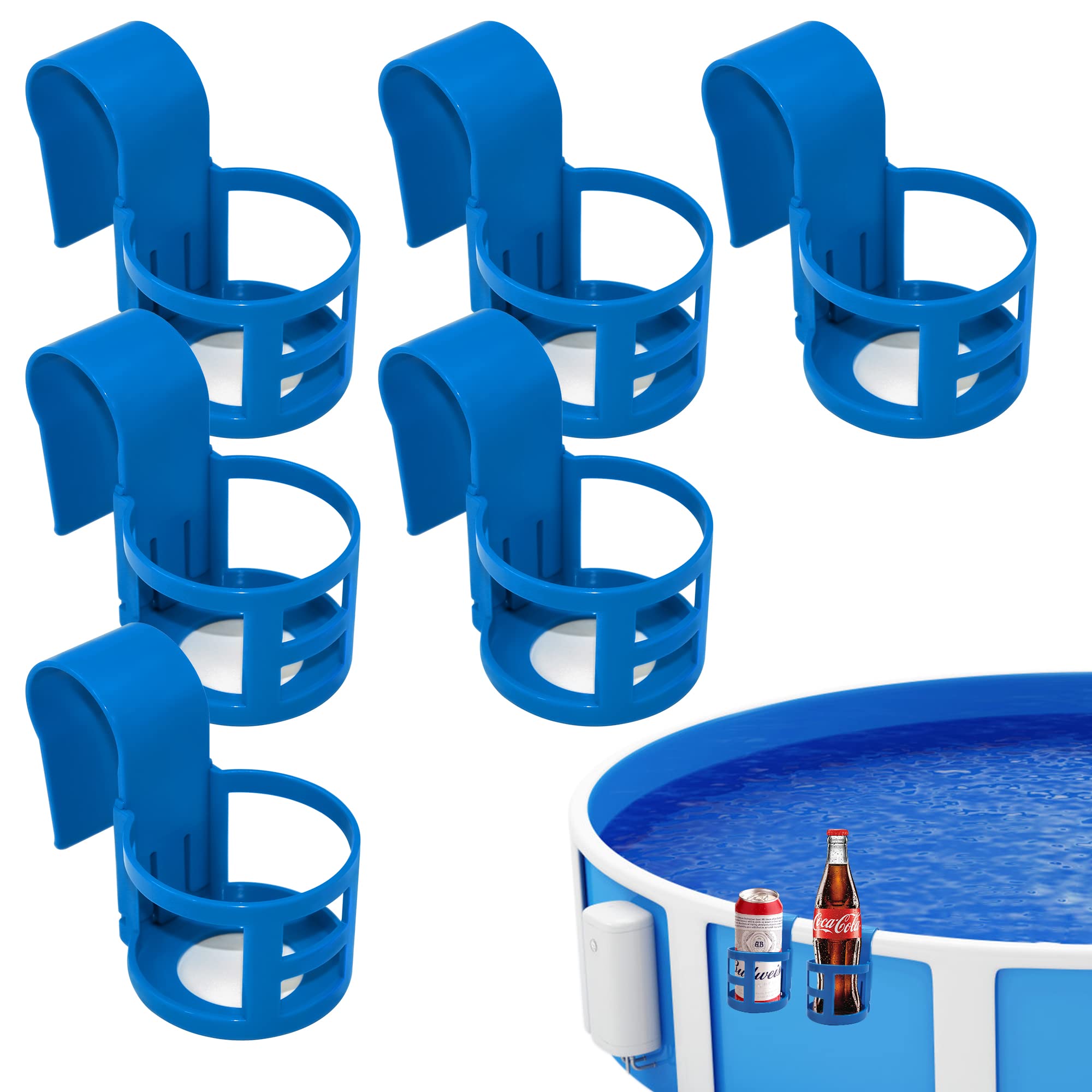 6-Pack Blue Round Poolside Cup Holders for Above Ground Pools - Fits 2