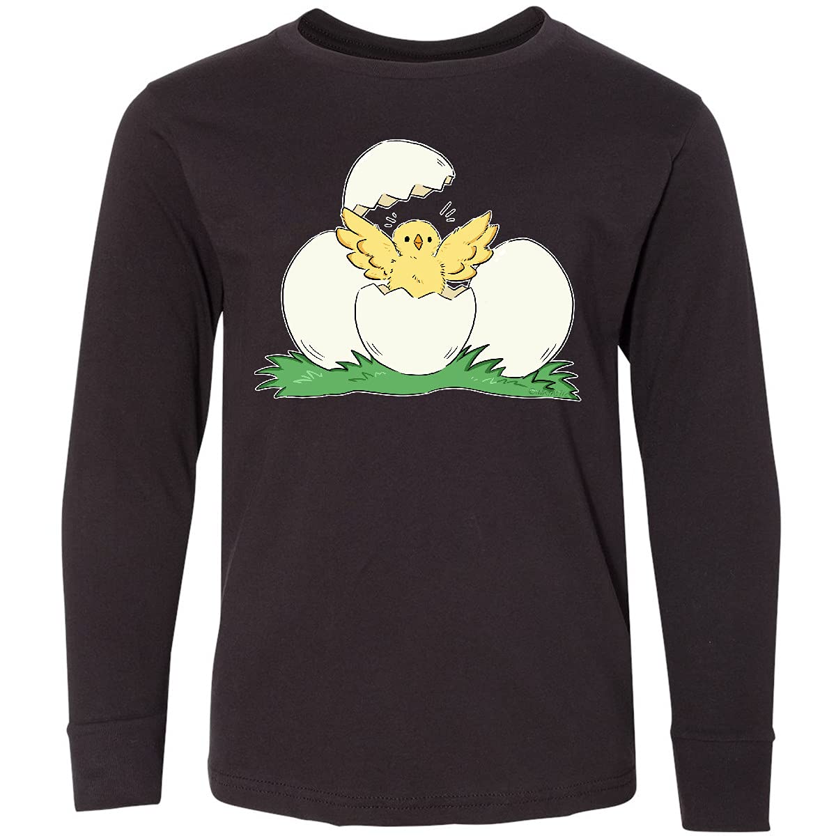 Inktastic Cute Chick Hatching from Egg Youth Long Sleeve T-Shirt - Fun Easter Outfit for Kids, Spring Birthday Gift, Cute Animal Lover Tee for Boys & Girls