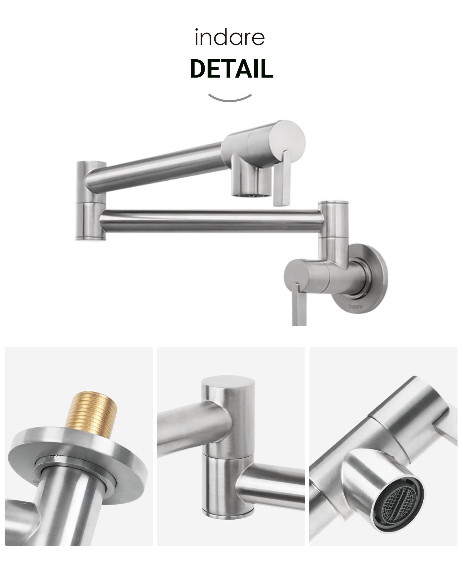 Brass Wall Mounted Pot Filler Faucet with Double Joint Swing Arms - Foldable Kitchen Faucet for Easy Pot Filling Near Stove (Ideal for Cooking, Soup Making & Large Batch Meal Prep)