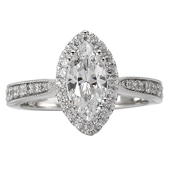 18KT White Gold 1/3 CTW Marquise Cut Diamond Halo Engagement Ring with Milgrain Detailing - Perfect for Proposals, Anniversaries & Special Occasions