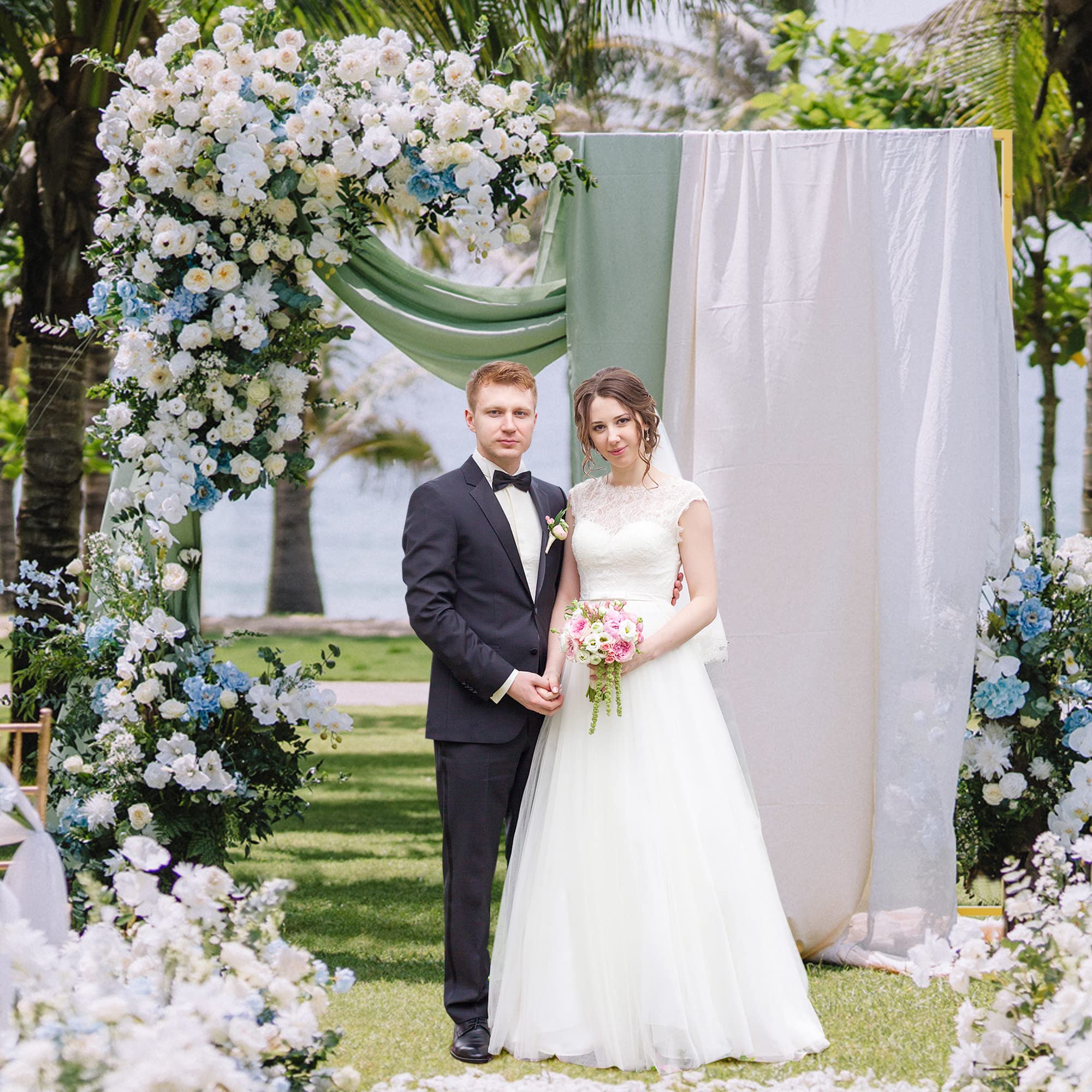 Heavy Duty 8ft x 8ft Adjustable Gold Pipe and Drape Backdrop Stand Kit - Sturdy Metal Photography Background for Wedding, Photobooth, Exhibition, and Event Decorations